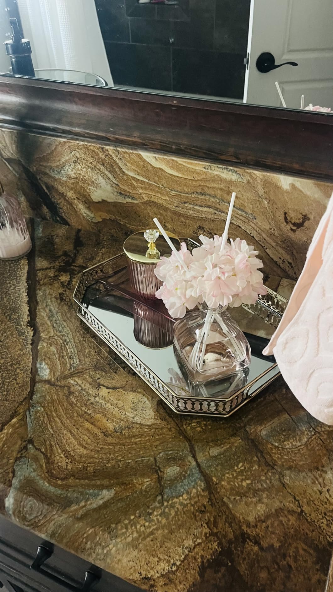 Vintage Gold Mirrored Vanity Mirror Tray Decorative Perfume and Makeup Organizer with Handles for Dresser,Bathroom or Jewelry Display, Decor Home Large Size customer photo 2