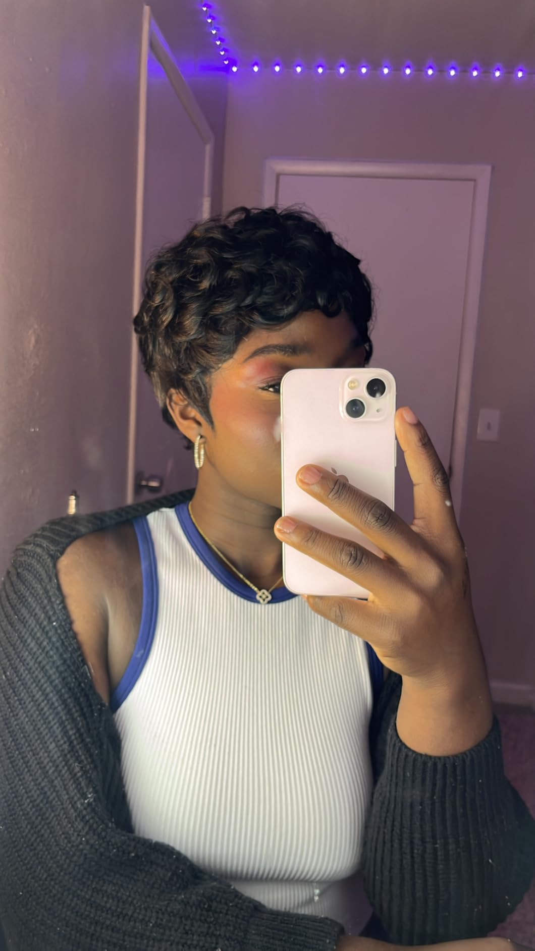 VRZ Pixie Cut Wigs for Black Women Brazilian Curly Pixie Cut Wig Human Hair Glueless Short Layered Wigs With Bangs Natural Black Color No Glue Human Hair Wig for Daily Use customer photo 1