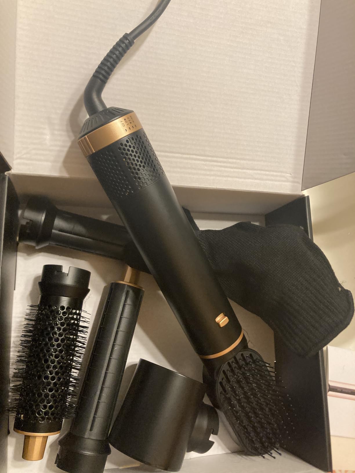 Sendowtek Hot Air Styler Brush Set for Women 5 in 1, 800W 3 Level Temp Hairdryer Comb for Rotating Curling Straightening Volumize Auto Wrap Curler Multi-Styler Hair Styling Tools for Multi Hair Home customer photo 1