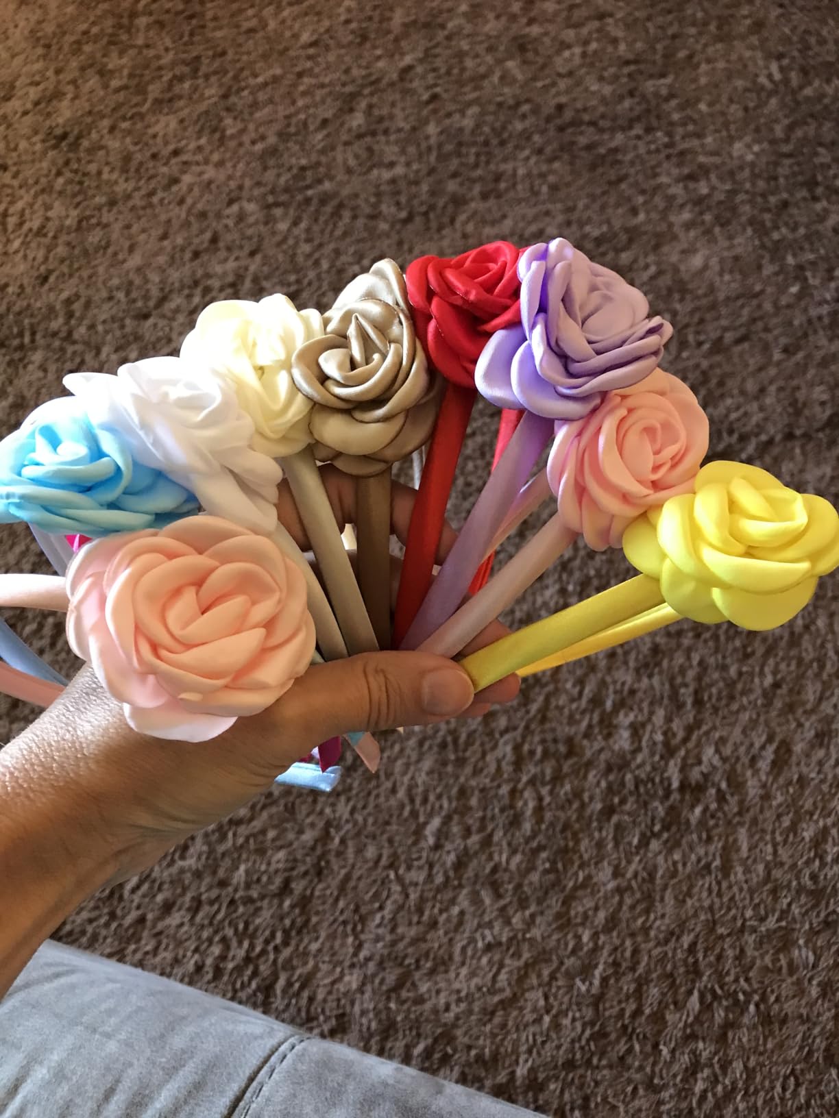 10Pcs Girls Rose Flower Headbands Floral Kids Hair Accessories - Soft Satin Non-Slip Headbands in 10 Assorted Colors, Great for Parties, Photos, Daily Looks & Gifts customer photo 2