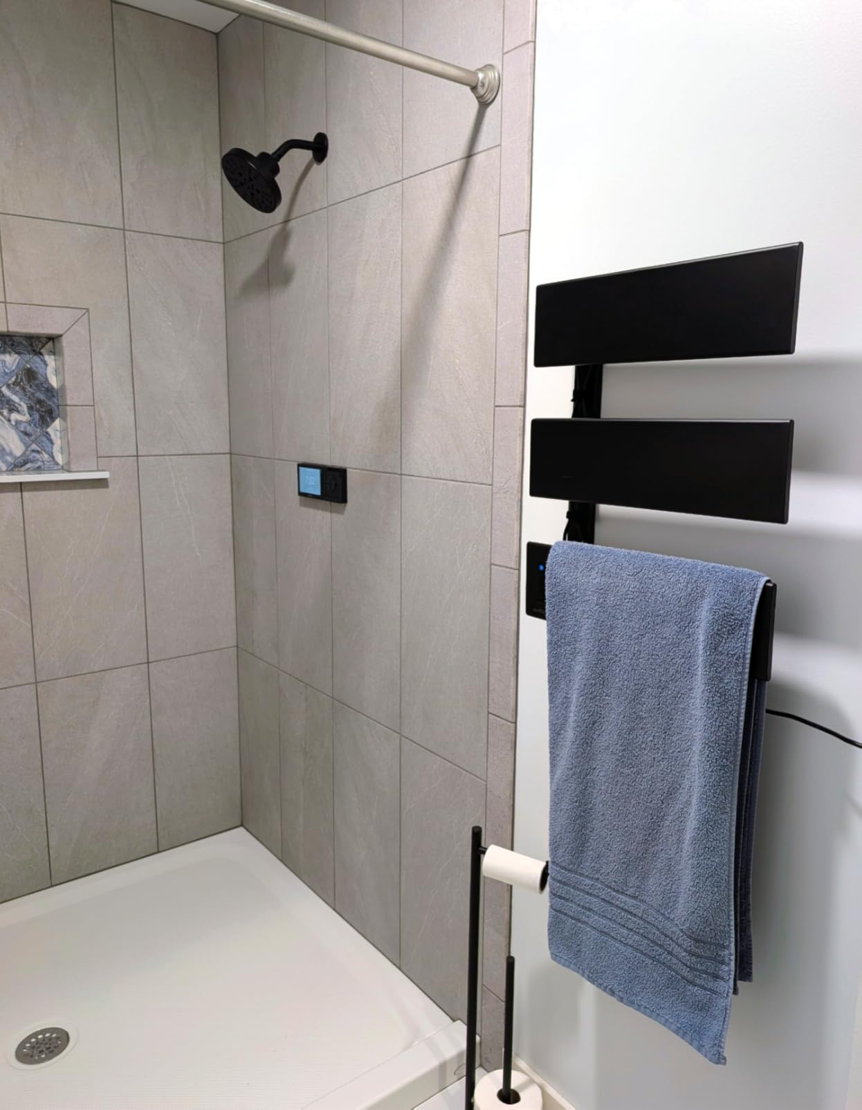 Heated Towel Racks for Bathroom, 3 Bar Large Towel Warmer Rack, Black | Smart LED Control Time & Temp, 21.6