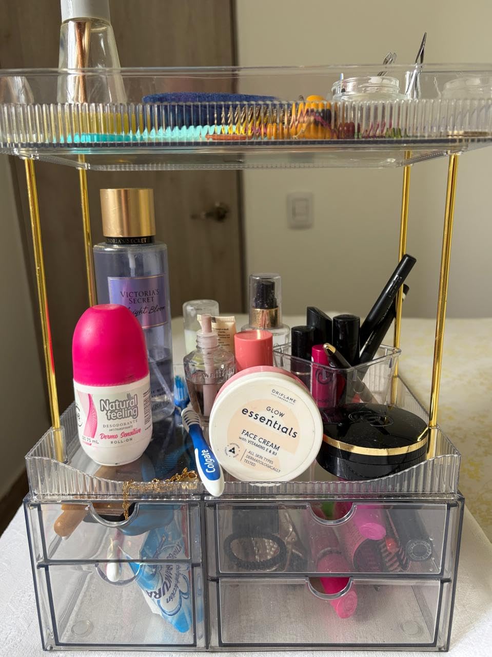 SNSLXH 4-Tier Clear Makeup Organizer Bathroom Storage | 4 Drawers Cosmetics Organiser, Ideal for Countertop, Bathroom, Office, Dresser, for Cosmetics, Skincare, Perfume, Lipstick customer photo 2