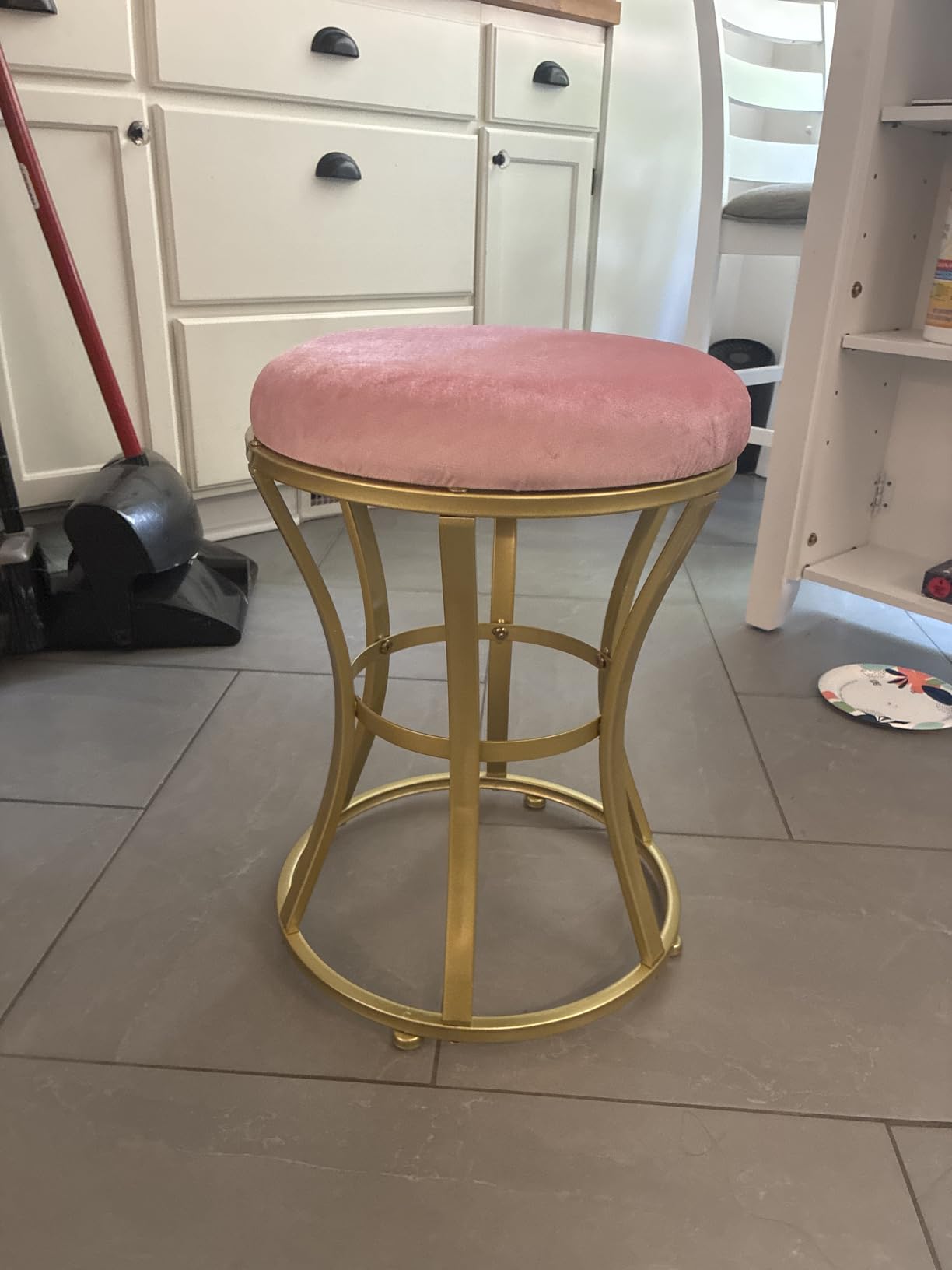 Vanity Chair, Small Velvet Vanity Stool & Ottoman Bench for Bathroom, Dorm | Foot rest Stools Pink Round Seat with Golden Metal Legs for Makeup Room, Entryway, Offices, Living Room, Dressing Table customer photo 2