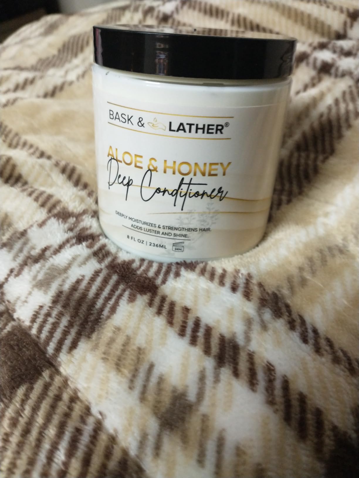 BASK & LATHER Aloe & Honey Deep Conditioner - Moisturizing Hair Mask with Aloe Vera, Honey & Shea Butter - Restores Strength, Reduces Breakage, For All Hair Types & Color-Treated Hair, 8oz customer photo 2