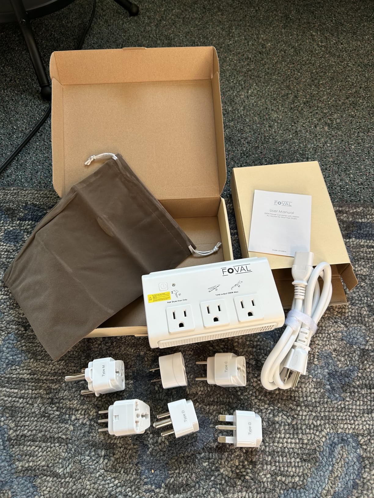 220V to 110V Travel Voltage Converter, FOVAL 2000W Power Converter for Hair Dryer, Straightener/Curling Iron with 4-Port USB (1 USB C), Step Down Transformer for US/EU/UK/AU/SA/Italy/India customer photo 1