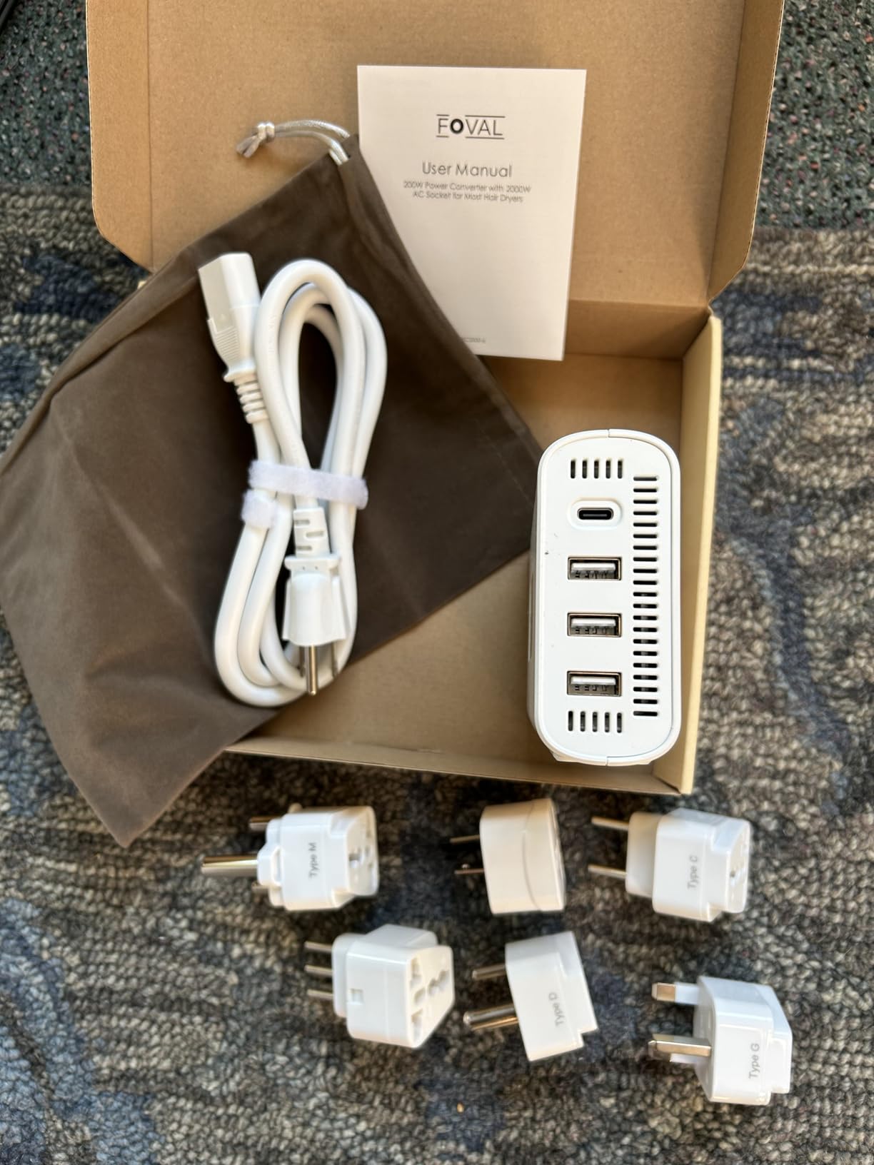 220V to 110V Travel Voltage Converter, FOVAL 2000W Power Converter for Hair Dryer, Straightener/Curling Iron with 4-Port USB (1 USB C), Step Down Transformer for US/EU/UK/AU/SA/Italy/India customer photo 2