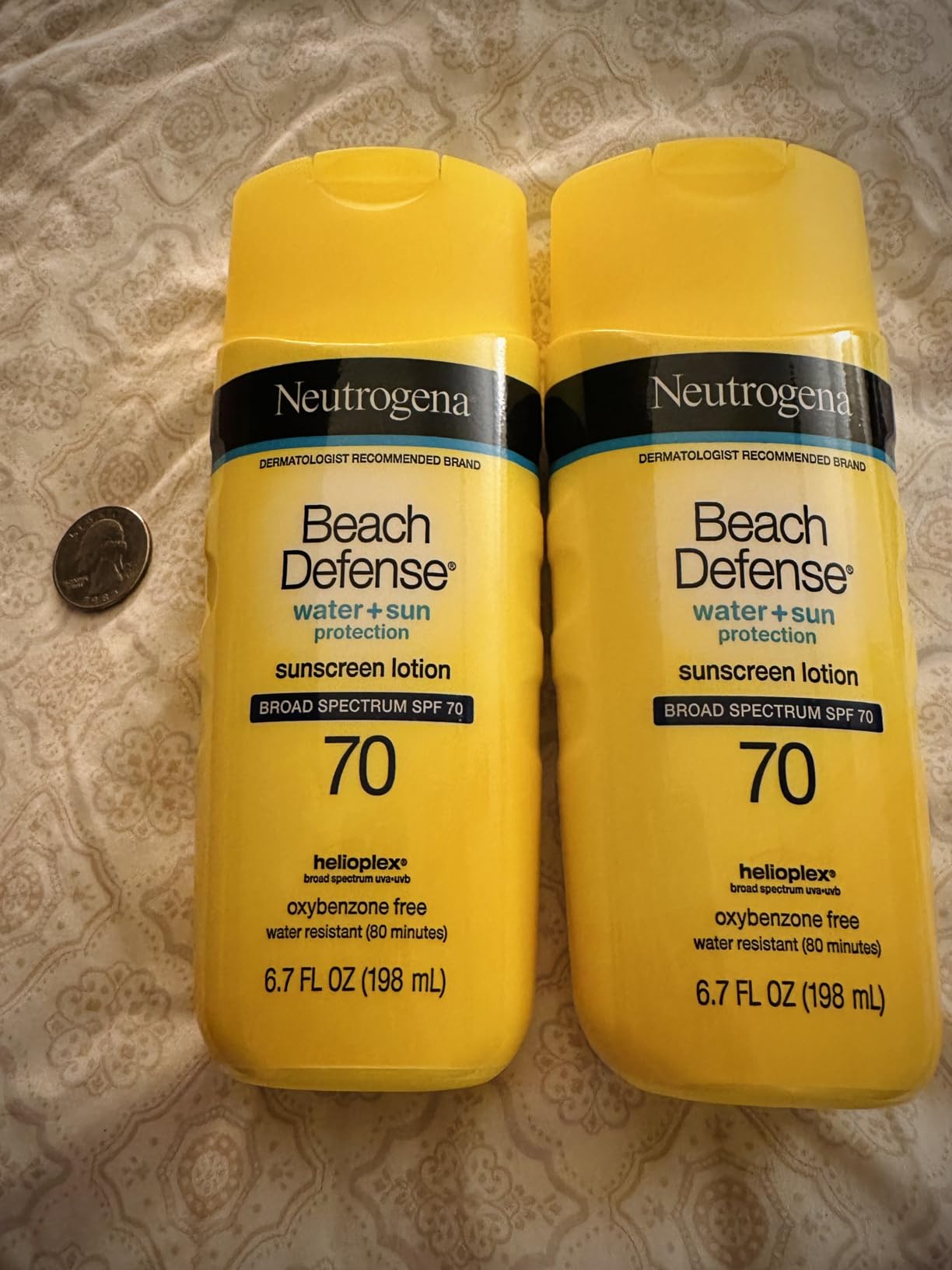 Neutrogena Sunscreen Lotion Beach Defense SPF 70, Face and Body Sunscreen, Hawaii Reef Act 104 Compliant, Octinoxate & Oxybenzone Free, Fast Absorbing Sun Care, 6.7 fl oz, Twin Pack customer photo 1