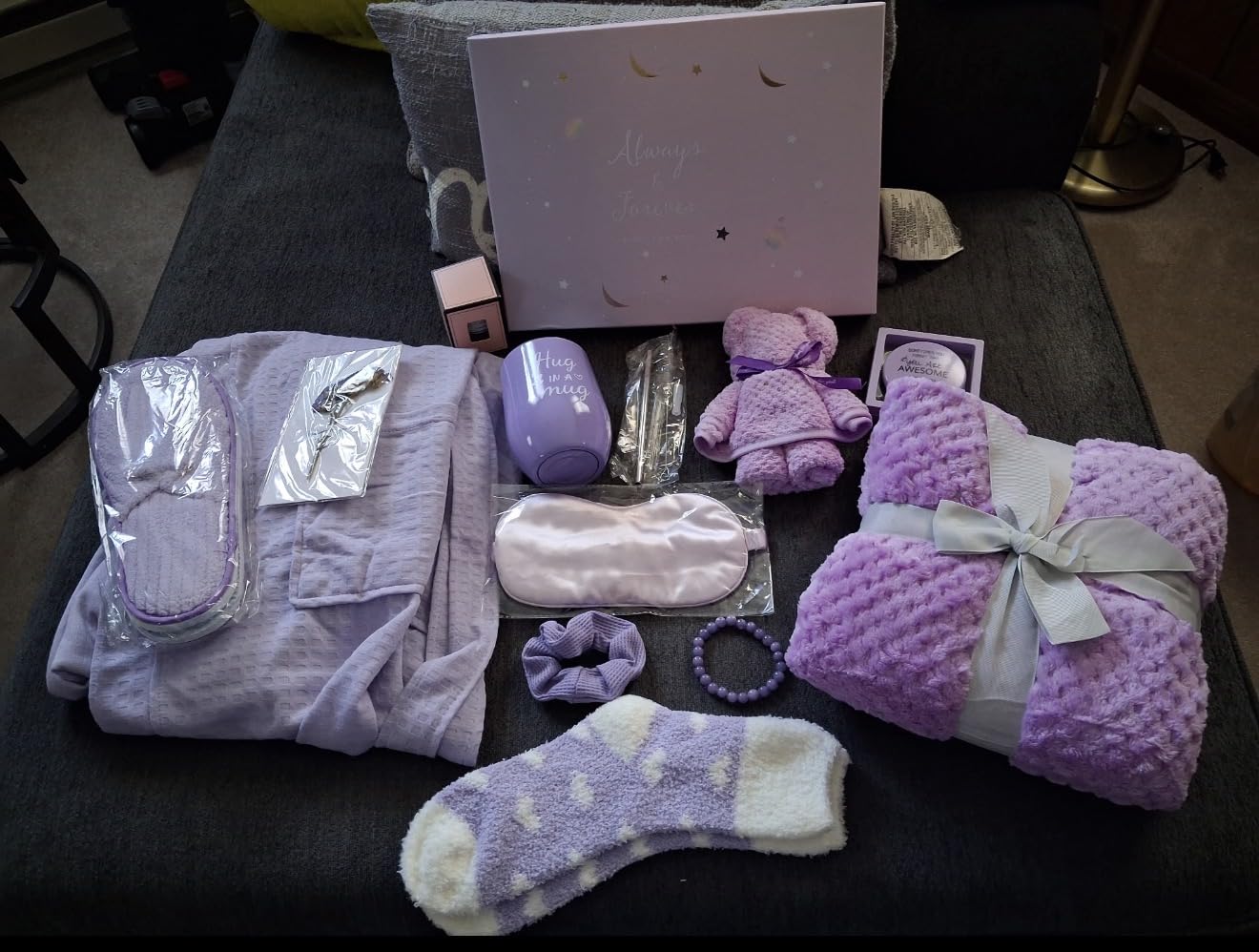 Sieral 14 Pcs Birthday Gifts for Women Care Blanket Gifts Set Spa Baskets Get Well Soon Gift Baskets Mother's Day Gift for Women Mom Her Girlfriend Sister Daughter Friend Wife Grandma(Plain,Purple) customer photo 1