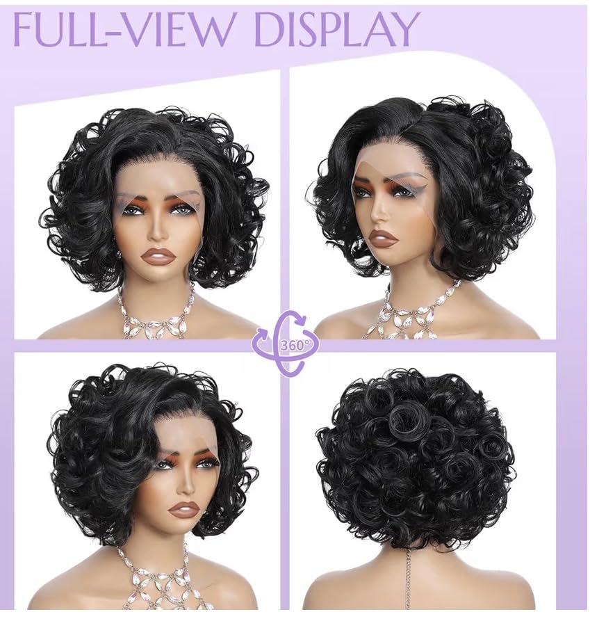 Short Wavy Synthetic Lace Front Wig 13x4 Bob Wave Wigs For Black Women Natural Hair HD Lace glueless wigs pre plucked Effortlessly Chic (10