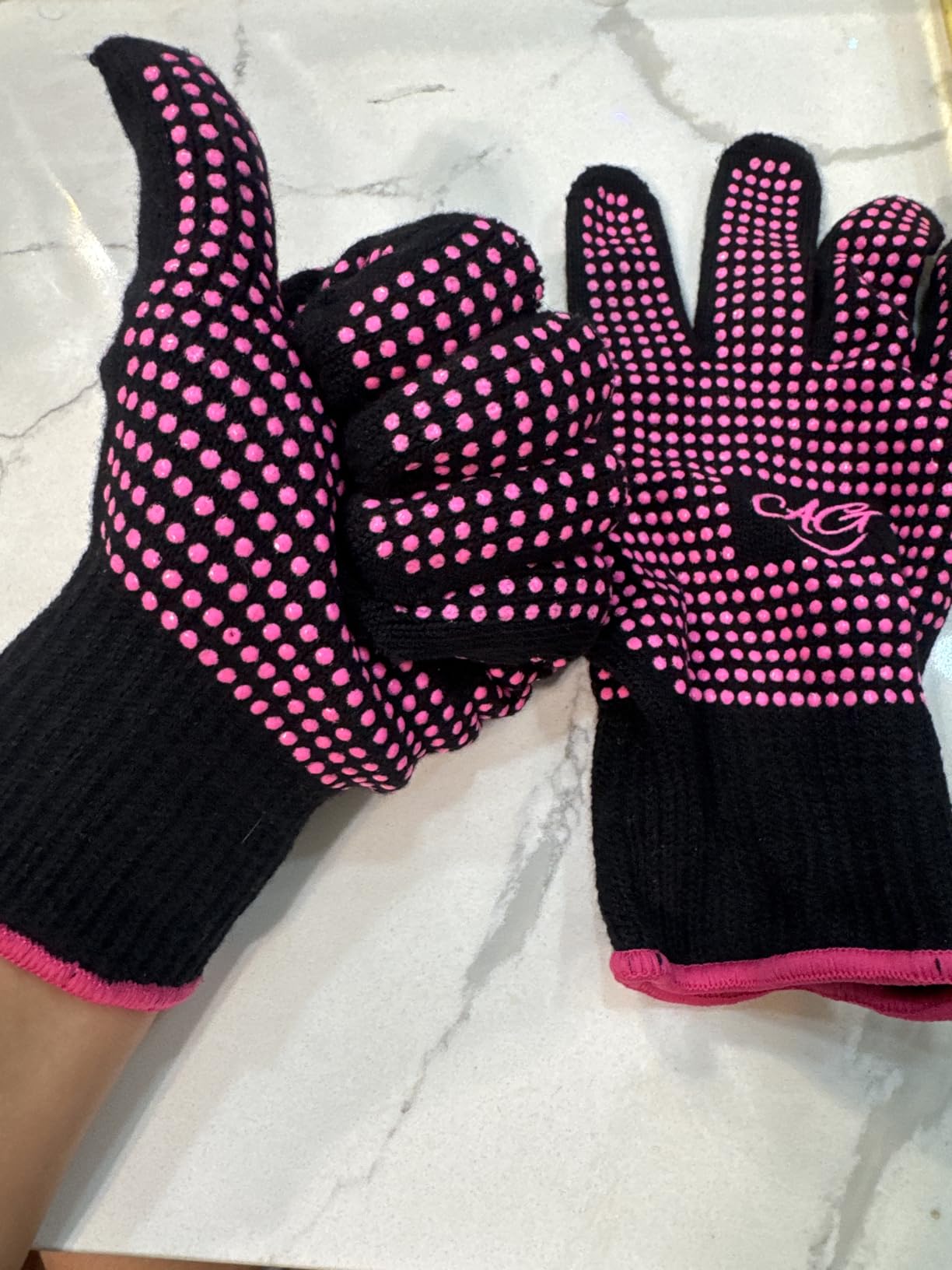 ANGENIL 2 Pcs Professional Heat Resistant Gloves, White Silicone Protrusion Heat Resistant Gloves for Hair Styling for Curling Iron Wand and Hair Styling Tools, Hot-Air Brushes, White customer photo 1