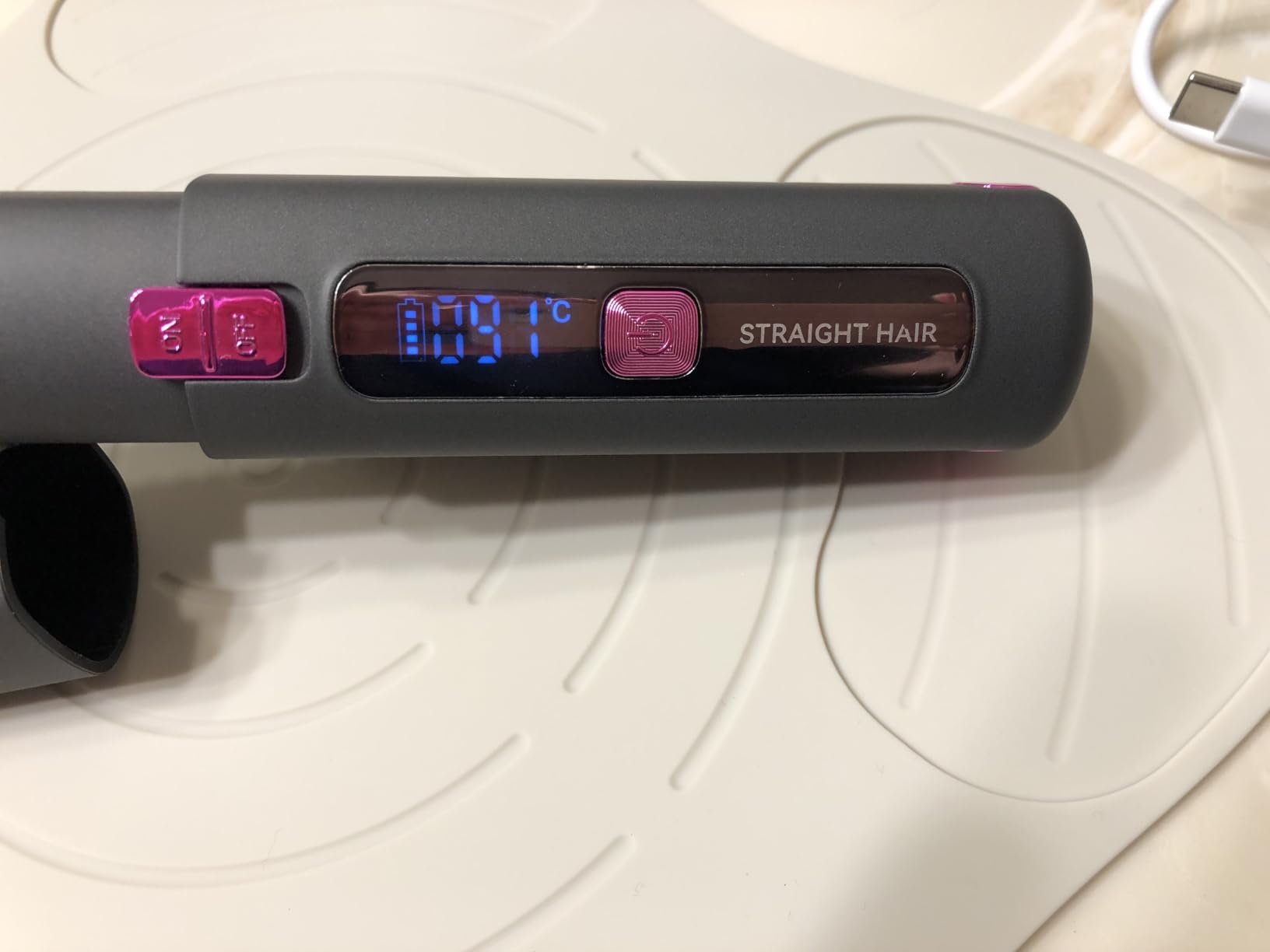 LAMA Portable 2 in 1 Travel Straightener and Curler, Cordless Hair Straightener 4500mAh, Rechargeable LCD Flat Iron, Mini Ceramic Curling Iron, USB Rechargeable Hot Tools, Pink customer photo 1