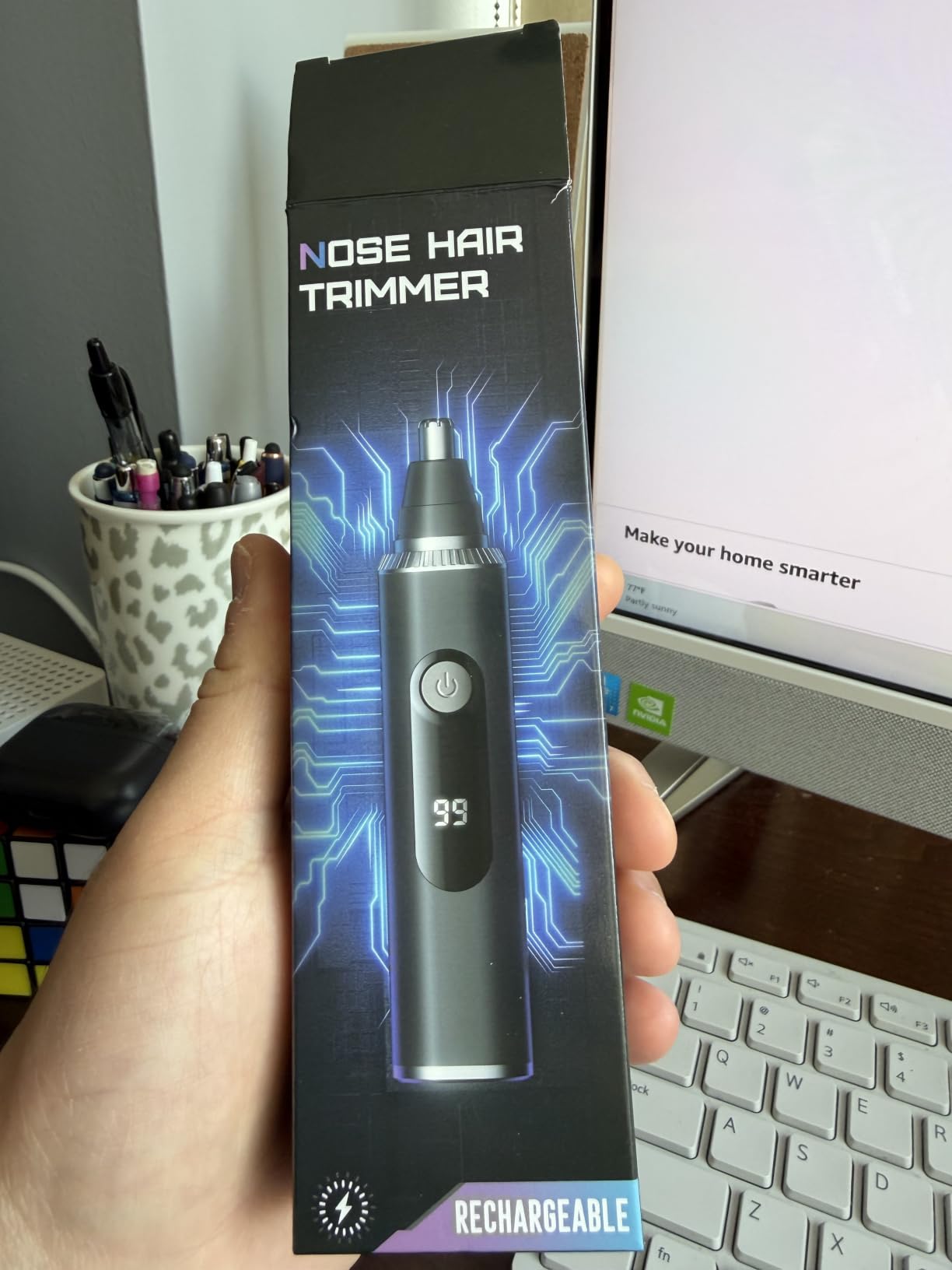 Nose Hair Trimmer for Men and Women, USB Rechargeable Electric Facial and Ear Hair Remover with LED Display, Dual-Edge Blades for Smooth, Painless Eyebrow Grooming (Black) customer photo 1