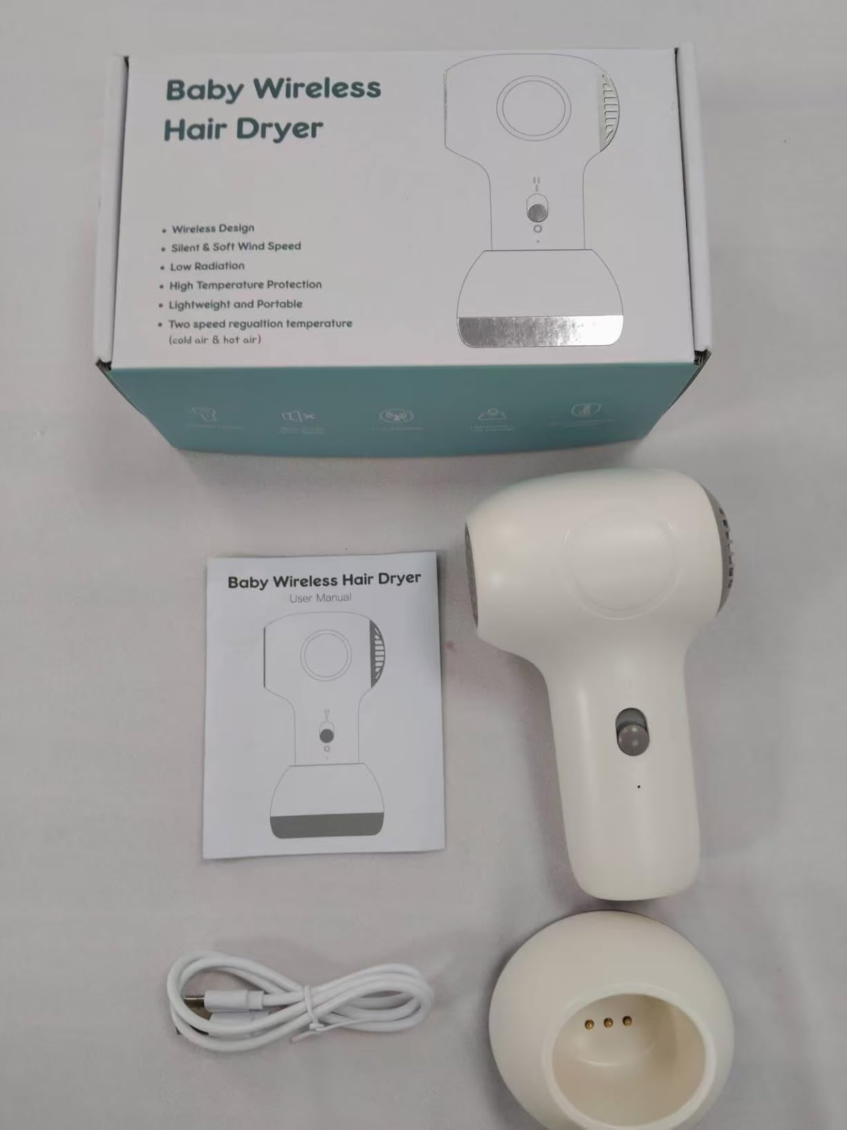FANPROMS Cordless Hair Dryer for Baby, Gentle Airflow Mini Hair Dryer Portable Baby Blow Dryer Rechargeable for Travel Camping, Low Heat Quiet Cordless Hairdryer Safe for Infant Hair Delicate Skin customer photo 1