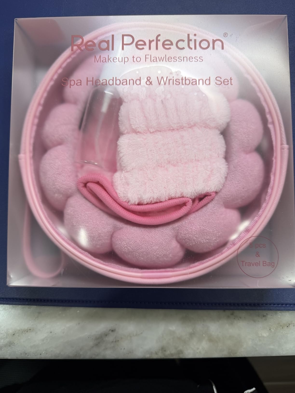 Real Perfection Spa Headband for Washing Face, Skincare Headband Wristband Set for Facial Mask Skin Care, Makeup Remover Towel Cloth Small Spray Bottle with Travel Makeup Bag Gifts for Women - Pink customer photo 1
