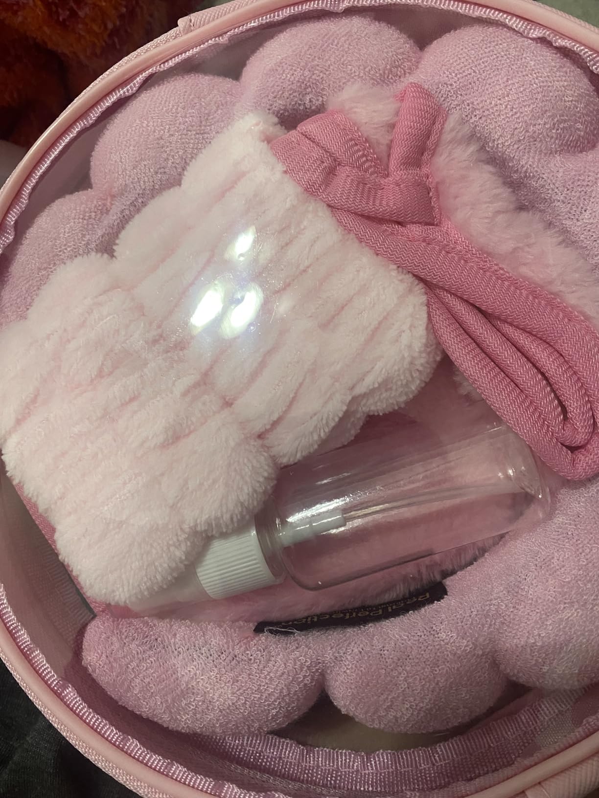 Real Perfection Spa Headband for Washing Face, Skincare Headband Wristband Set for Facial Mask Skin Care, Makeup Remover Towel Cloth Small Spray Bottle with Travel Makeup Bag Gifts for Women - Pink customer photo 2