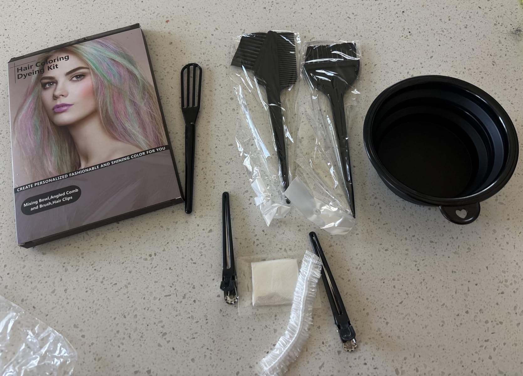 ROOHUA 8 Pcs Hair Coloring Kit - Professional Hair Dye Tools for Home Salon Use with Bowl, Brush, Comb, Clips, Gloves & Shower Cap - Reusable Supplies (8, Black) customer photo 2
