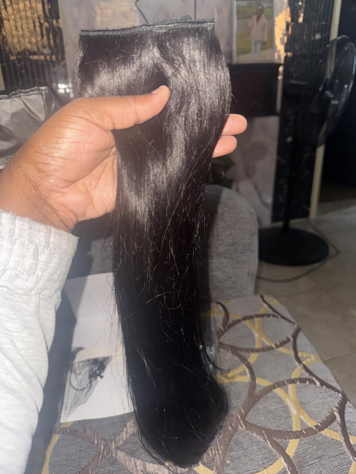 Halo Hair Extensions Real Human Hair 18inch 80g Natural Black Invisible Wire Hair Extensions Halo One Piece with 4 Clips and Adjustable Elastic Line Straight Remy Human Hair Halo Extensions for Women customer photo 2