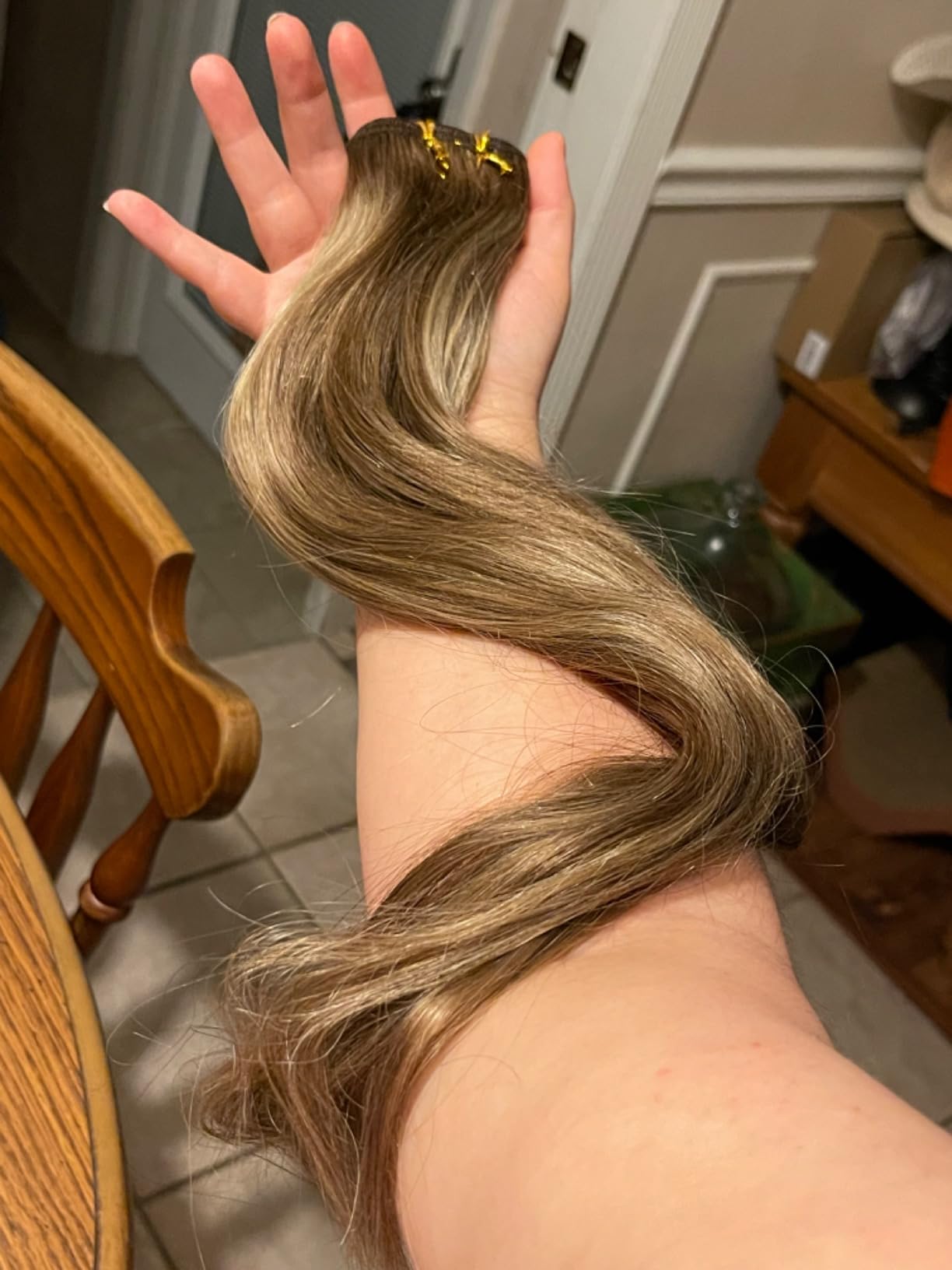 Weft Hair Extensions Human Hair for Women, 18 Inch 100g Straight Remy Black and 613 Blonde Highlights Sew in Hair Extensions, Double Weft Full Head Weave Hair Can Be Dyed customer photo 2