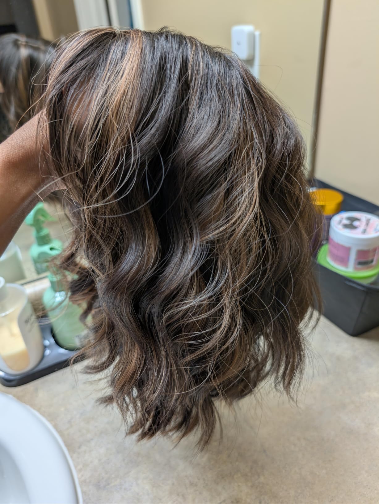 Ombre Brown with Chestnut Highlights Short Wavy Bob Wig with Bangs (Can Be Trimmed) for Women 12 Inch Shoulder Length Synthetic Wig Heat Resistant Natural Looking Hair for Daily Wear Party or Cosplay customer photo 1