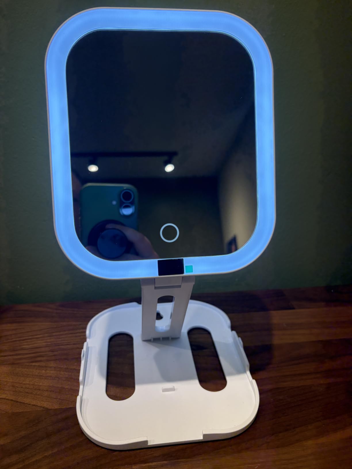 Travel Makeup Mirror with Lights, 10X/1X Magnifying Mirror, Adjustable Height Angle and Digital Power Display, 3 Colors Dimmable Rechargeable Led Compact Light, Foldable Portable for Travel customer photo 2