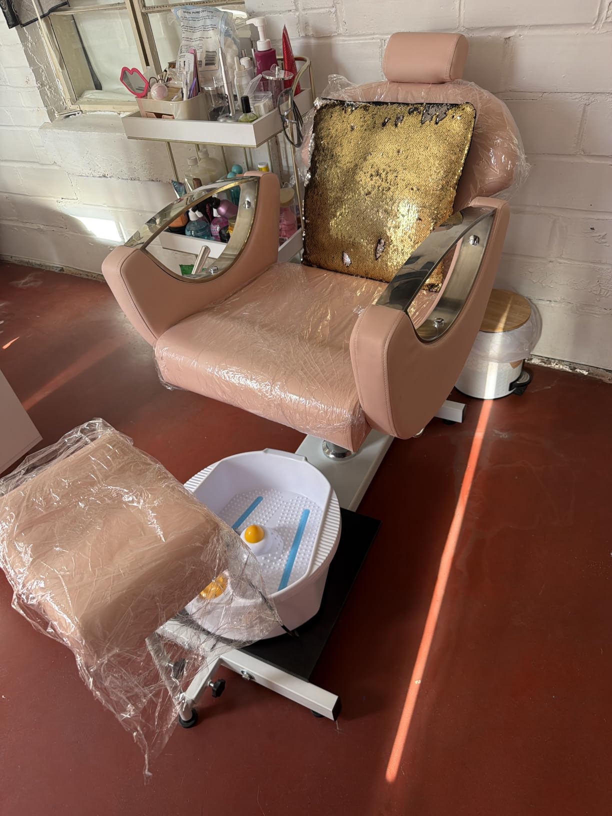KIGOTY Pedicure Chair No Plumbing with Massage Bath, 360° Swivel, Black Gold | Reclining Pedicure Station Unit, Adjustable Height, Hydraulic Foot Spa Chair, Footrest, Headrest customer photo 1