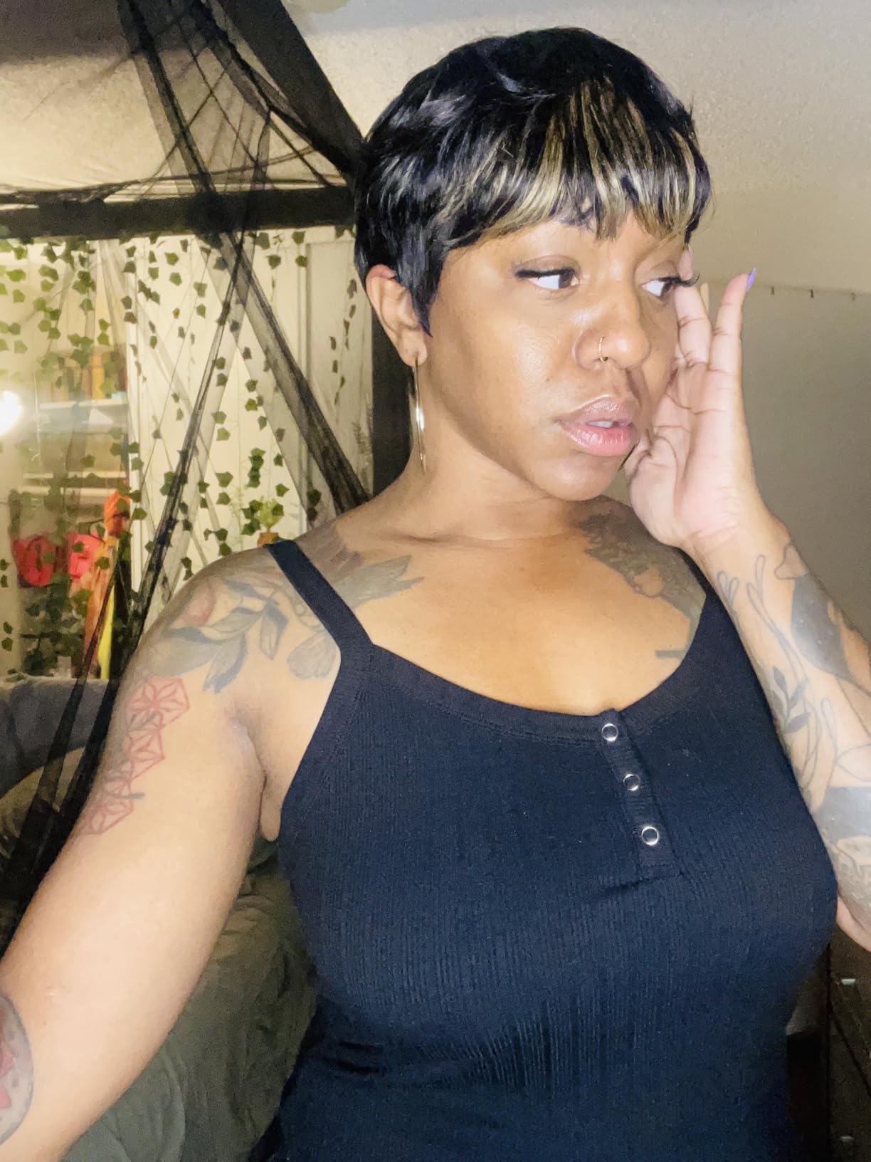 Pixie Cut Human Hair Wig for Black Women Short Layered Pixie Wigs With Bangs Brazilian Virgin Human Hair 1B/30 Color Lightweight and Breathable Glueless Wig (1b/30) customer photo 2