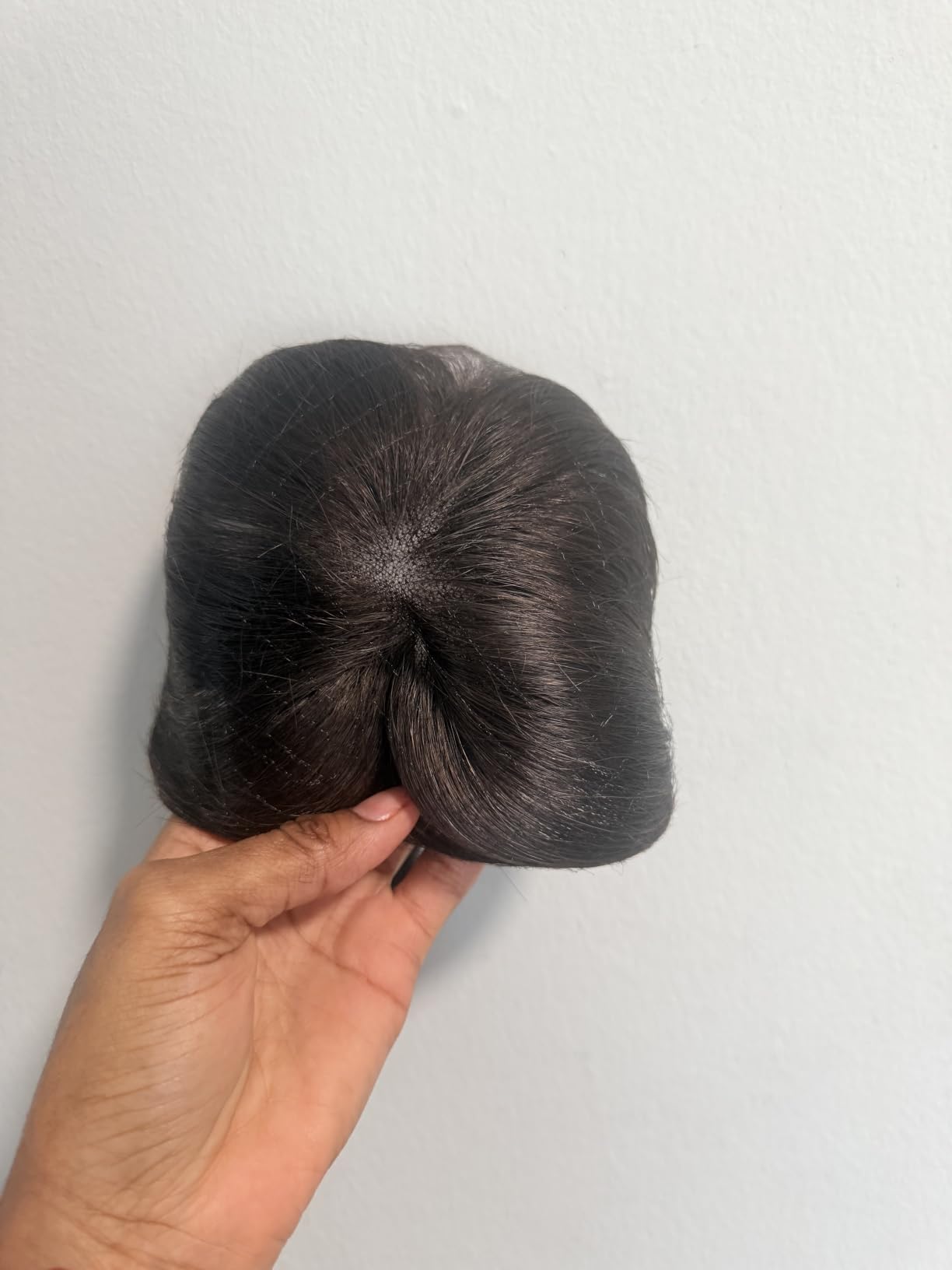 Hair Topper For Women Real Human Hair 10 Inch Super Lightweight Invisible Base Toppers Hairpieces for Women with Thinning Crown Fluffy Breathable for Summer Daily Wear (Dark Brown, French Bangs) customer photo 1