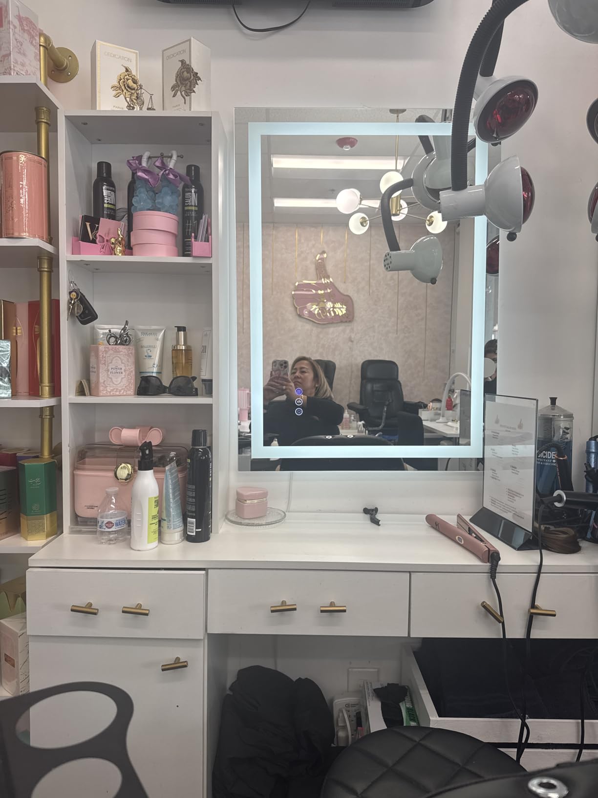 4ever2buy Salon Stations for Hair Stylist, Black Barber Hair Salon Station | 3 Hair Dryer Holder, 3 Drawers and 1 Cabinet, Mirror not Included, Black customer photo 2