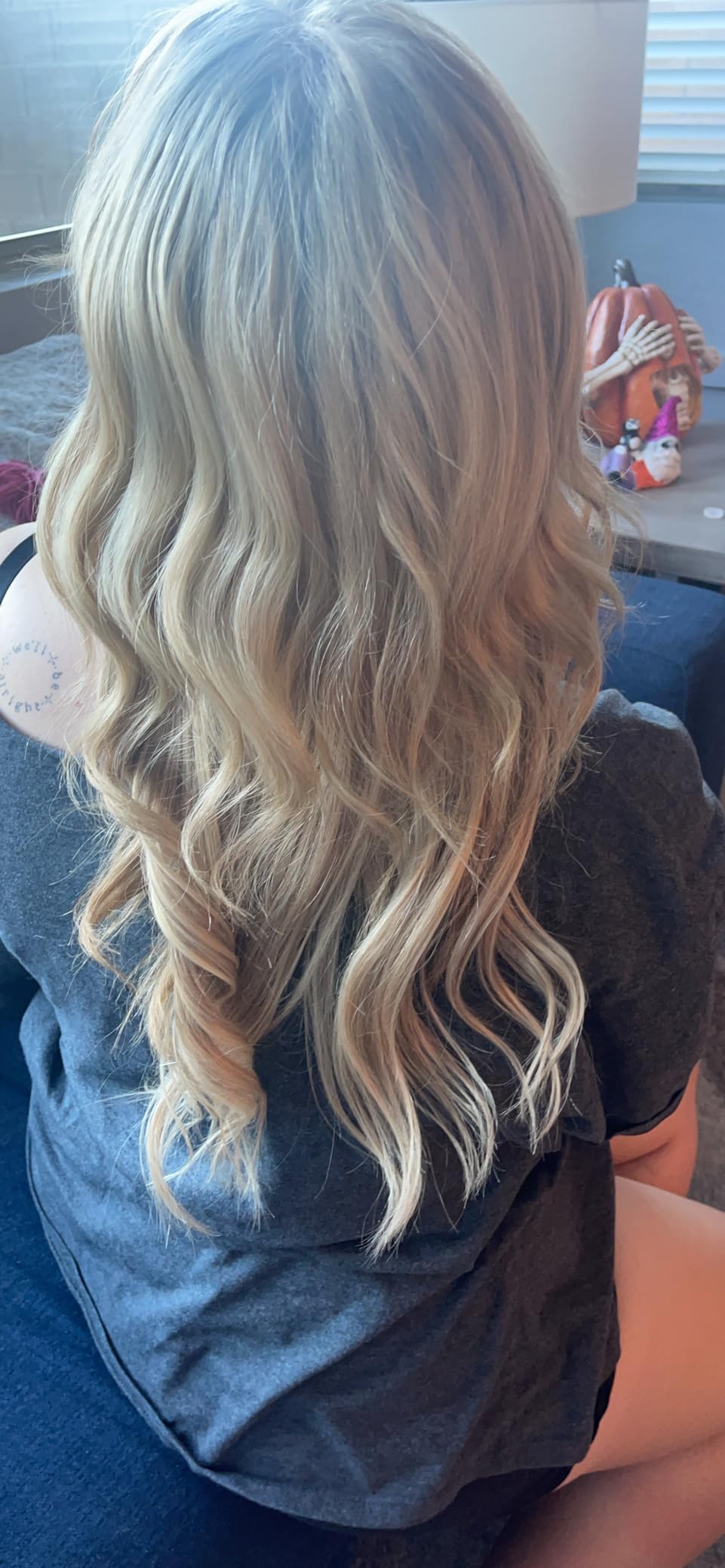 Halo Hair Extensions - Dark Brown to Gold Blonde and Bleach Blonde Adjustable Size Removable Secure, Halo Extensions Real Human Hair, 3/8/22 100g 20Inch customer photo 1