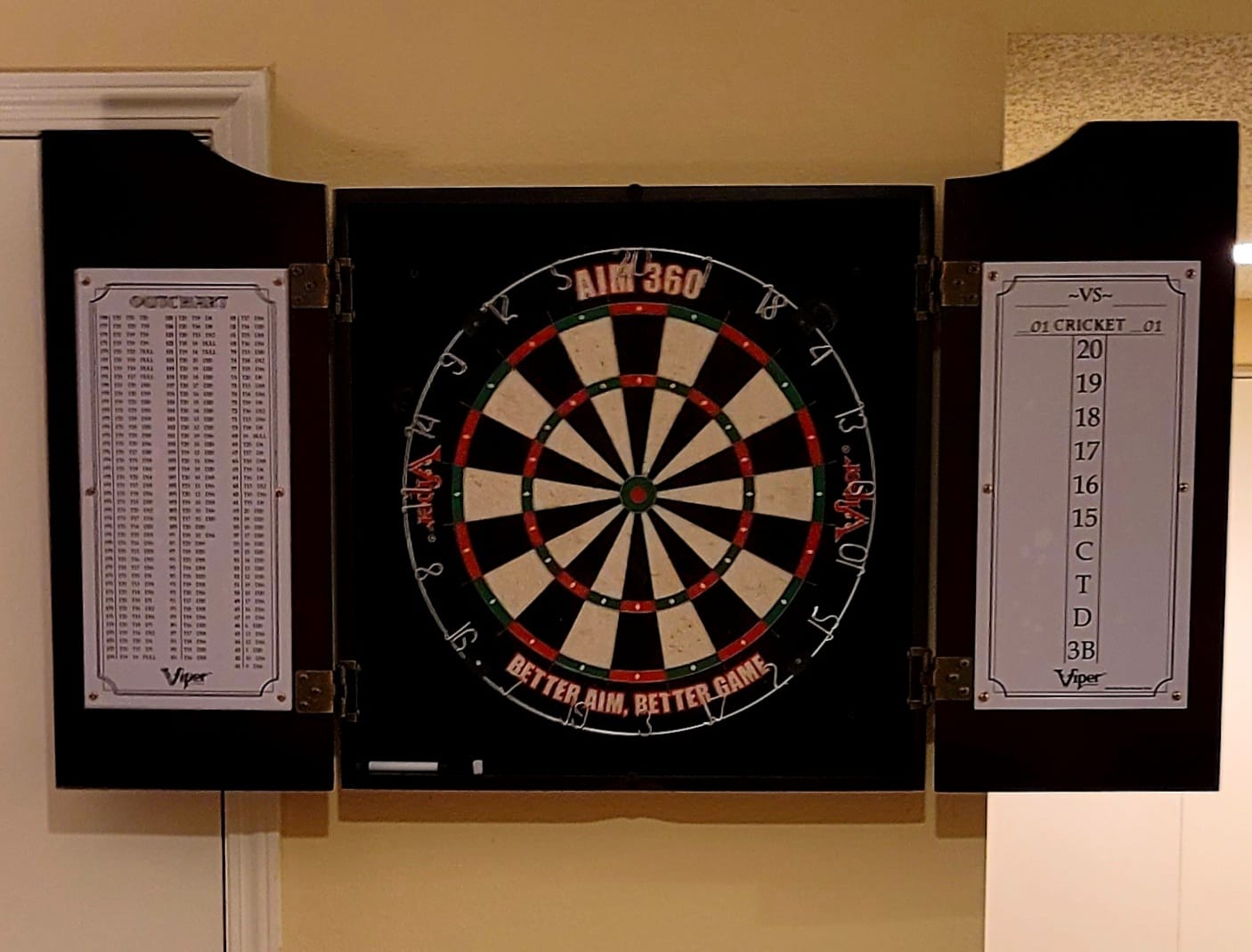 Viper Hudson Solid Wood Cabinet for Sisal/Bristle Steel Tip Dartboard with Dry Erase Scoreboard and Out-Chart, Mahogany Finish customer photo 2