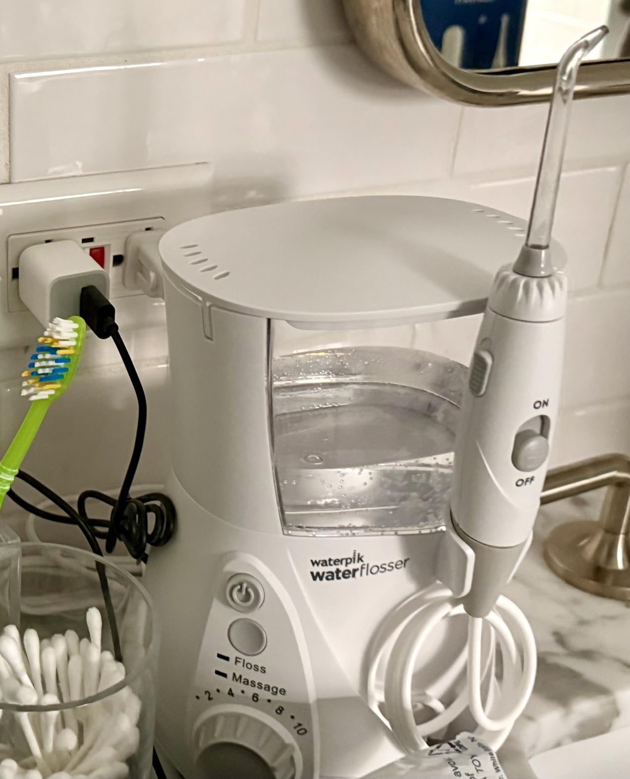 Waterpik Aquarius Water Flosser For Teeth Cleaning, Gums, Braces, Dental Care, Electric Power With 10 Settings, 7 Tips For Multiple Users And Needs, ADA Accepted, White WP-660, Packaging May Vary customer photo 1