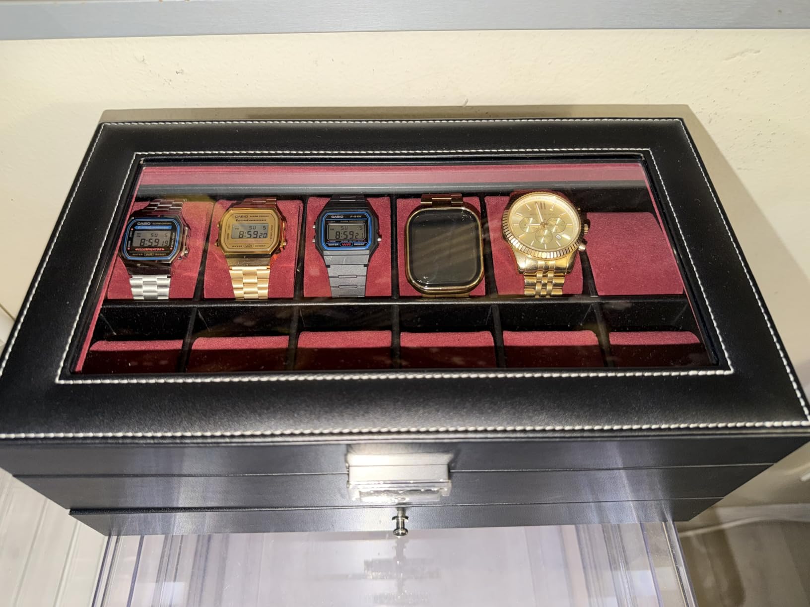 SONGMICS Watch Box, 12-Slot with Large Glass Lid, Black customer photo 2