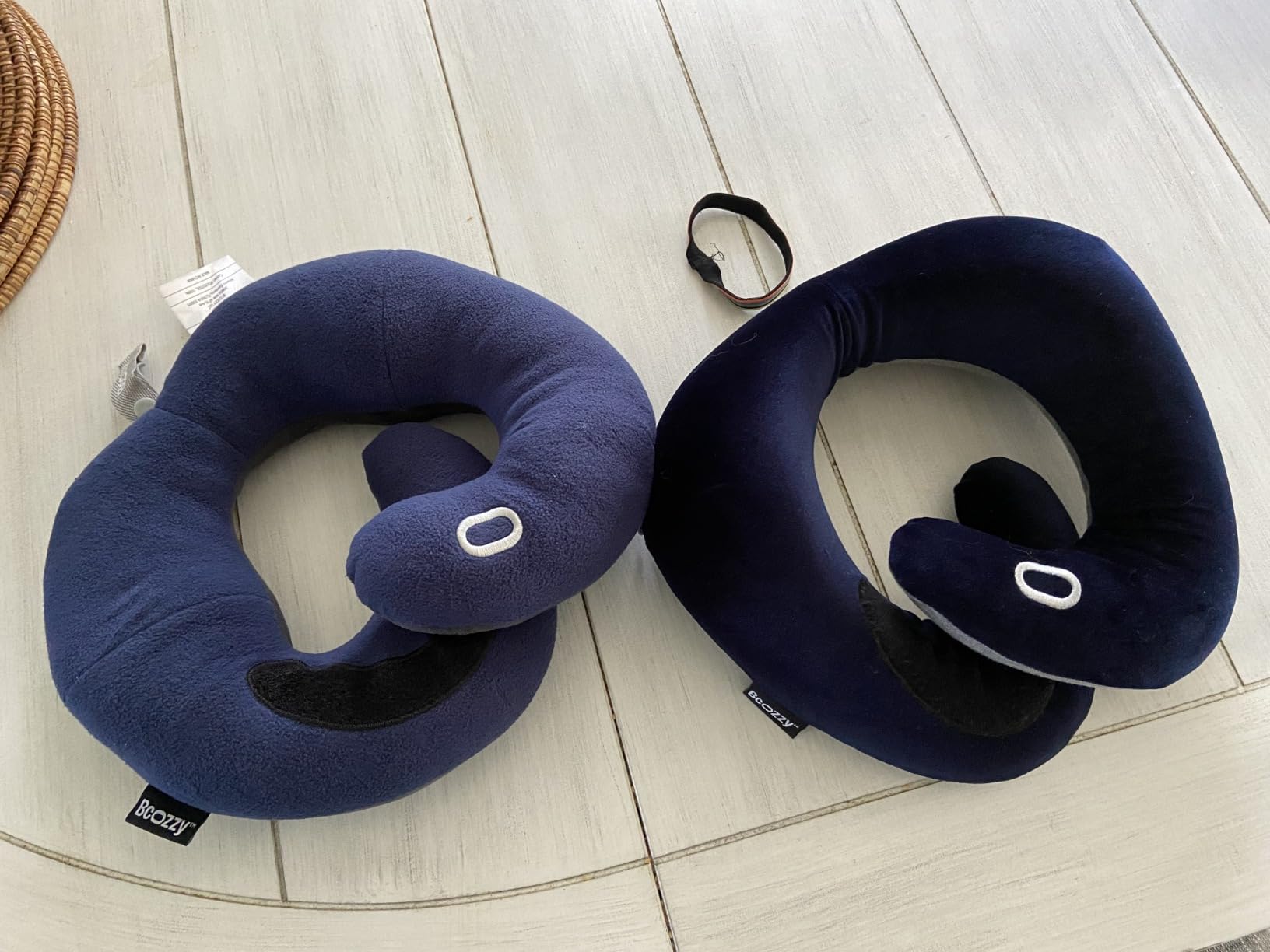 BCOZZY Travel Neck Pillow for Airplane - Patented Double Support for Head, Neck, and Chin. Best for Long Flights, Plane Sleeping, and Car Rides. Adjustable Size. Fully Washable. Carry Bag. Large, Navy customer photo 2