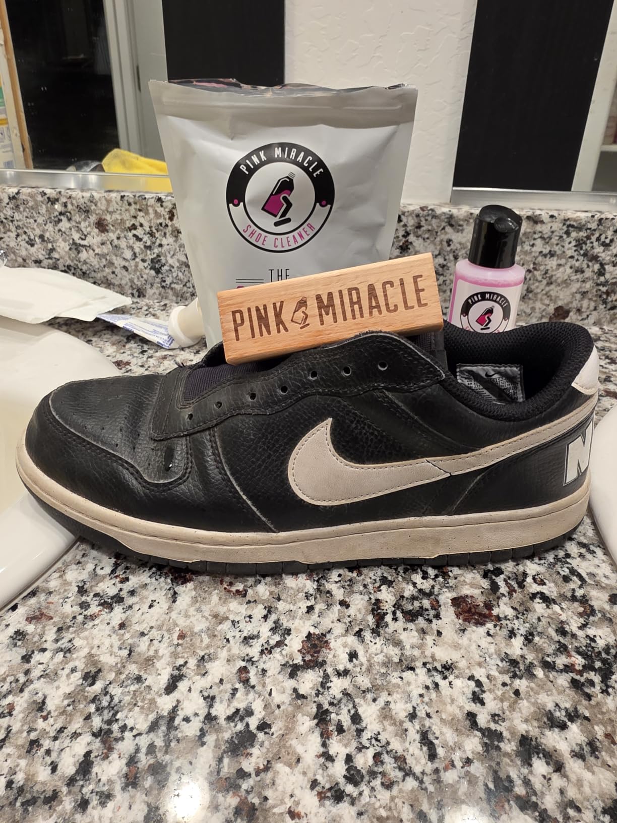 Pink Miracle Shoe Cleaner Kit with Bottle and Brush For Fabric Cleaner For Leather, Whites, Suede and Nubuck Sneakers customer photo 1