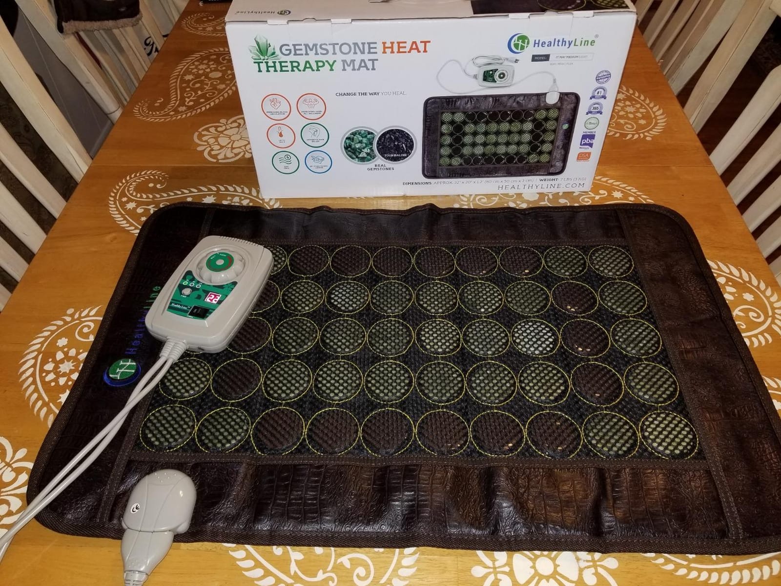 HealthyLine Far Infrared Light Electric Heating Pad for Pain Relief - 50 Pieces Natural Jade and Tourmaline Gemstones - Negative Ions, Flexible Mat - FSA or HSA Eligible customer photo 2