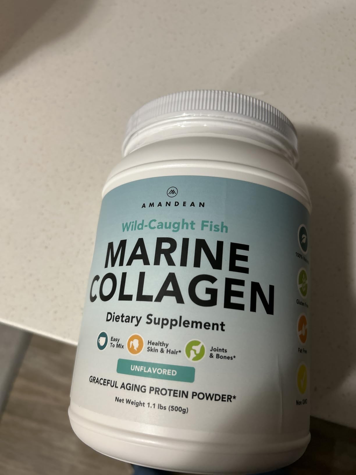 AMANDEAN Marine Collagen Peptides Powder, Wild-Caught Fish Collagen, 500g | Double-hydrolyzed wild-caught fish collagen; 50 servings; skin, hair, nails customer photo 2