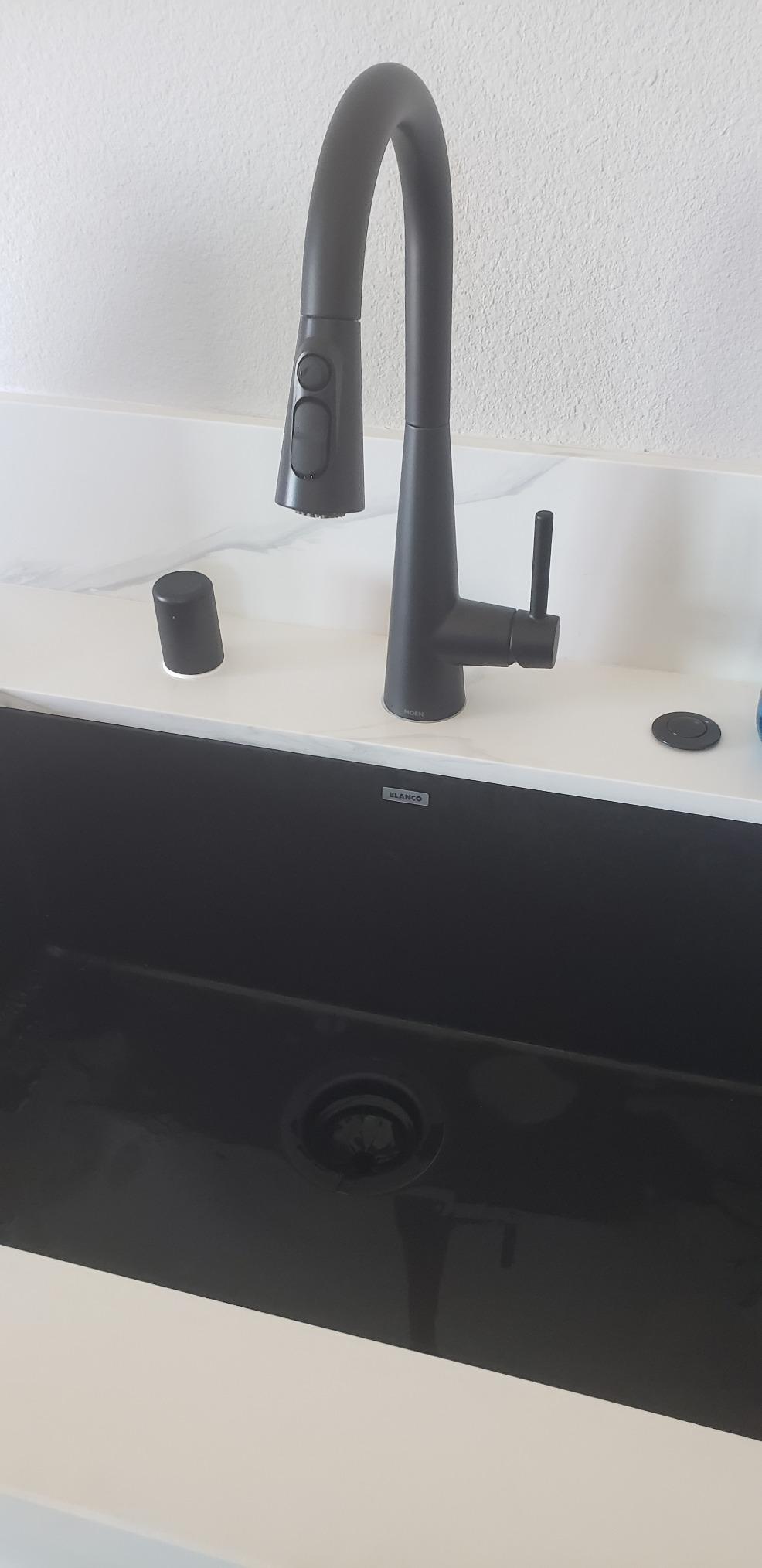 Moen Sleek Matte Black Pulldown Kitchen Faucet Featuring Pull Down Sprayer with Power Boost, High Arc Modern Kitchen Faucet, One-Handle Easy Installation, 7864BL customer photo 1