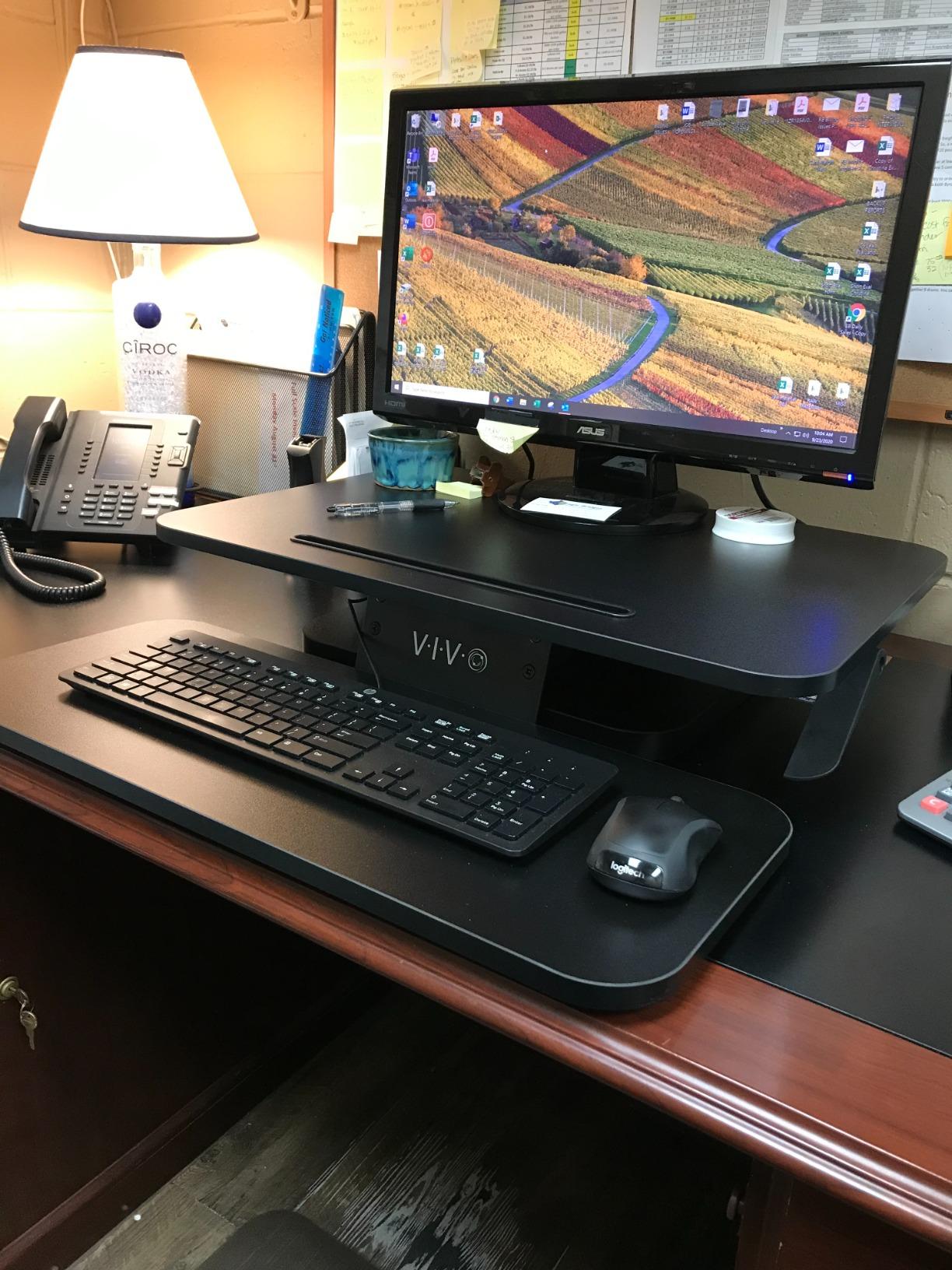 VIVO Black Height Adjustable 25 inch Standing Desk Converter, Compact Sit Stand Tabletop Monitor Riser Workstation, DESK-V001G customer photo 2