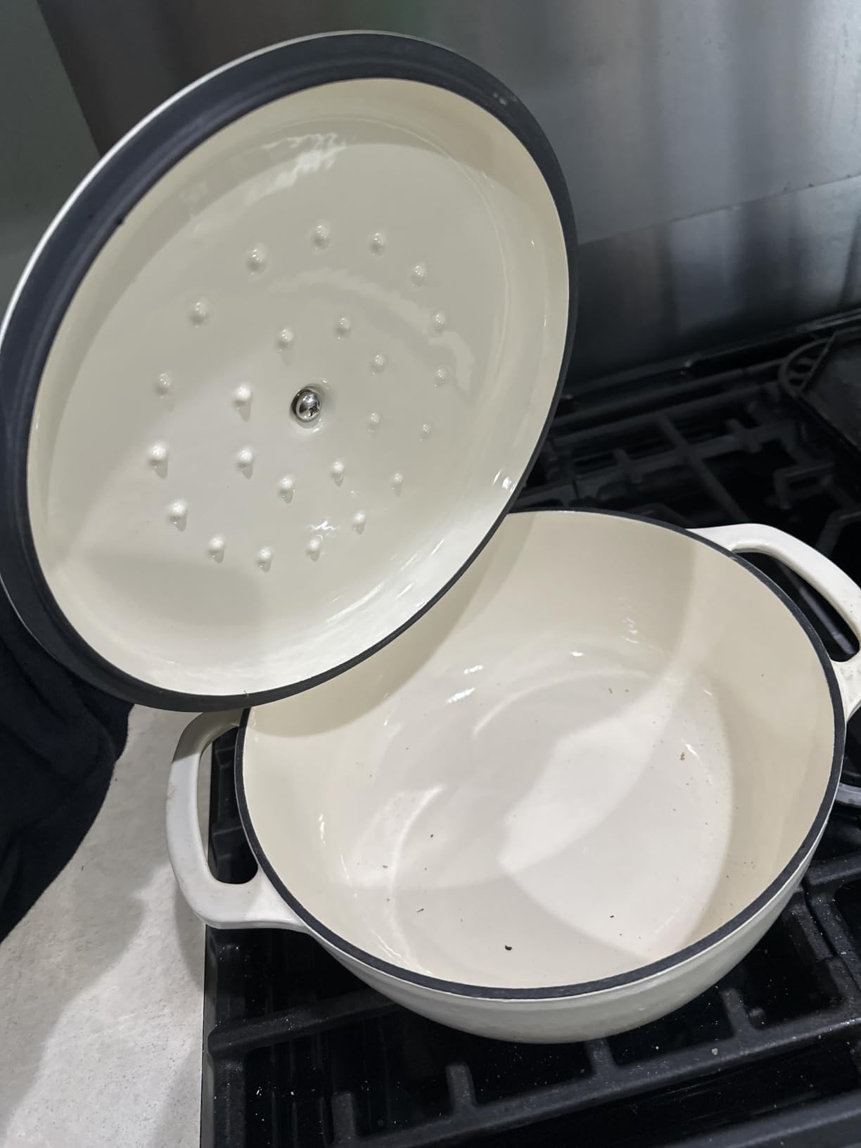 Amazon Basics Enameled Cast Iron Dutch Oven Pot with Lid, Round, Dual Handles, Heavy-Duty, Oven Safe for Stews, Roasting, Baking, 6-Quart, White customer photo 2