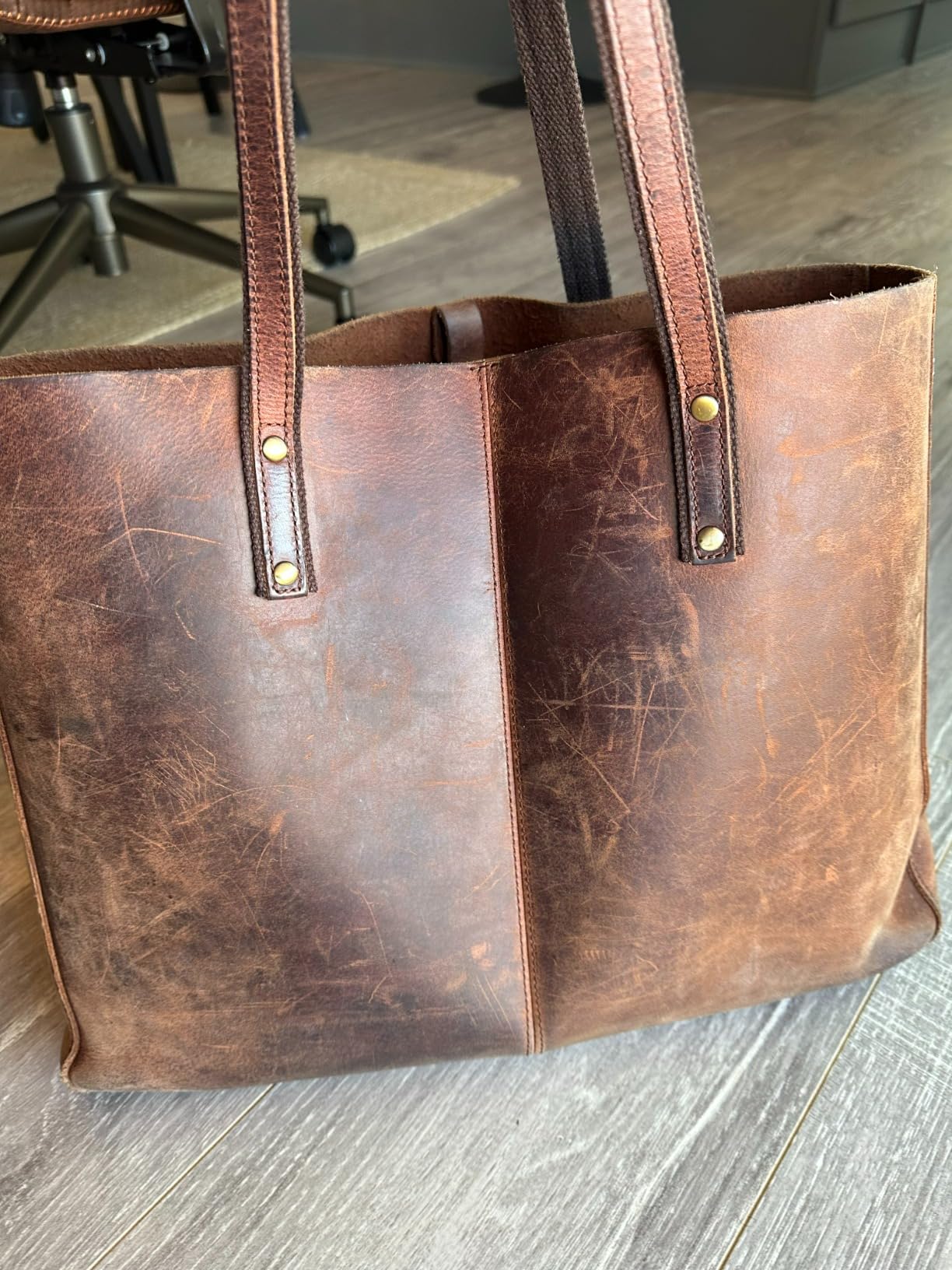 S-ZONE Genuine Leather Shoulder Tote Bag for Women Large Handbag Work Purse | Top Grain Leather, Fits 15.6-inch Laptop, for Work Travel Daily, Removable Canvas Pouch, Reinforced Stitching and Nails customer photo 2