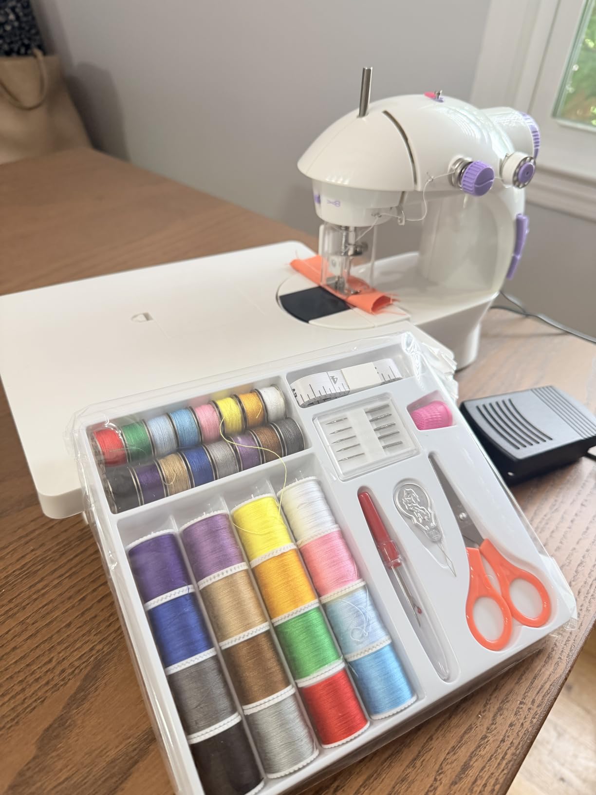 Sewing Machine for Beginners with Fabrics&Finger Guard, Mini Size | Beginner Sewing Machines, Fabric Bundles & 42PCS Kits, Small & Portable, Dual Speed, Foot Pedal, US Adapter & Extension Table customer photo 1