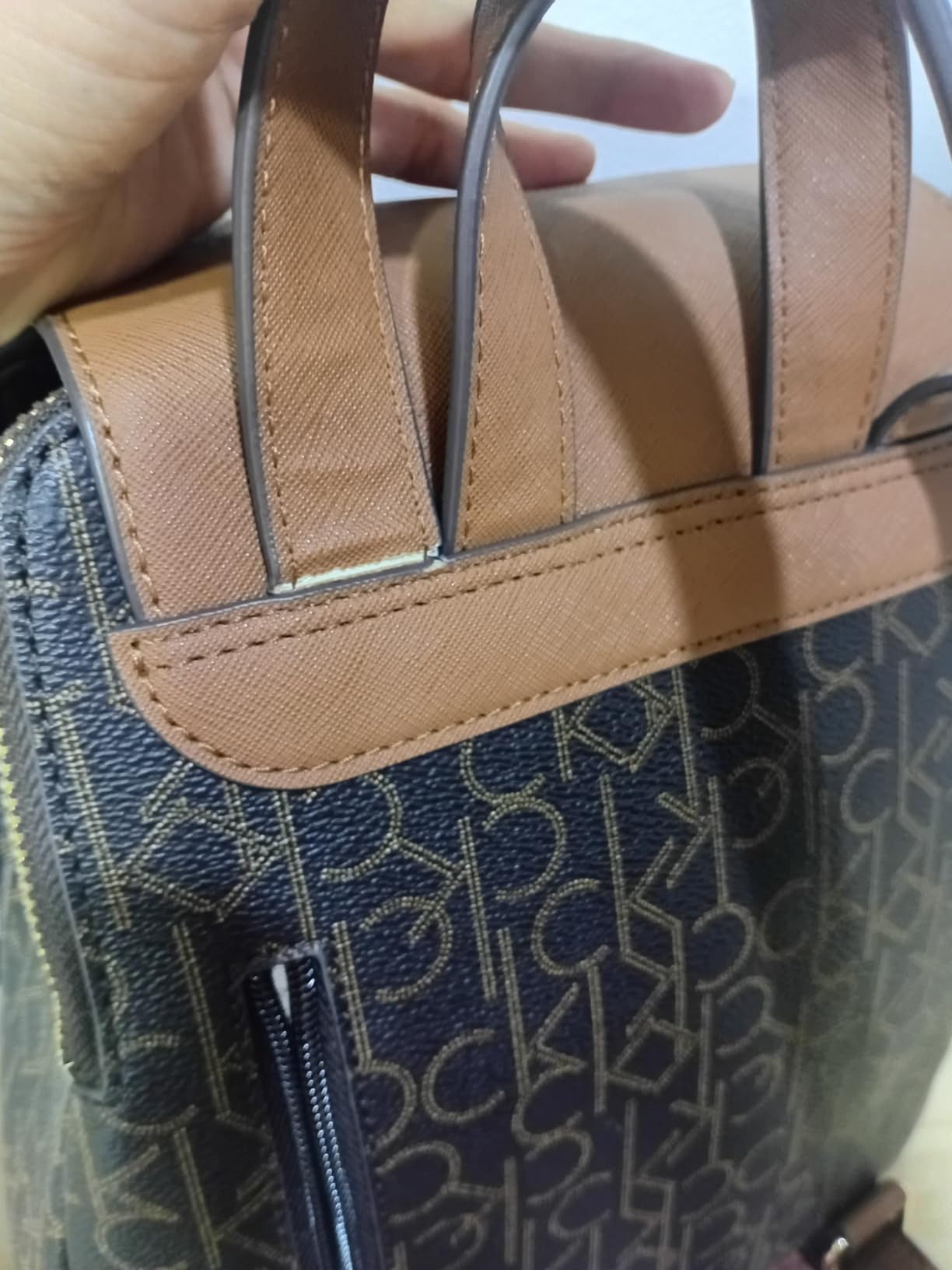 Calvin Klein Women's Elaine Signature Key Item Flap Backpack, Brown/Khaki/Luggage Saffiano, One Size customer photo 1