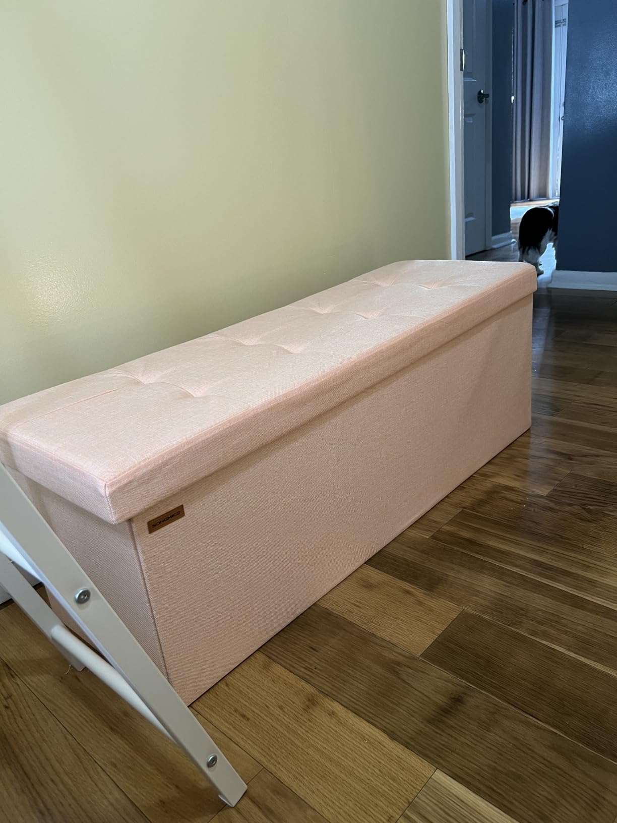 SONGMICS MAZIE Collection - 43 Inches Folding Storage Ottoman Bench, Ottoman Foot Rest, End of Bed Bench, Storage Chest, Load 660 lb, for Living Room, Bedroom, Entryway, Dark Gray ULSF77K customer photo 1