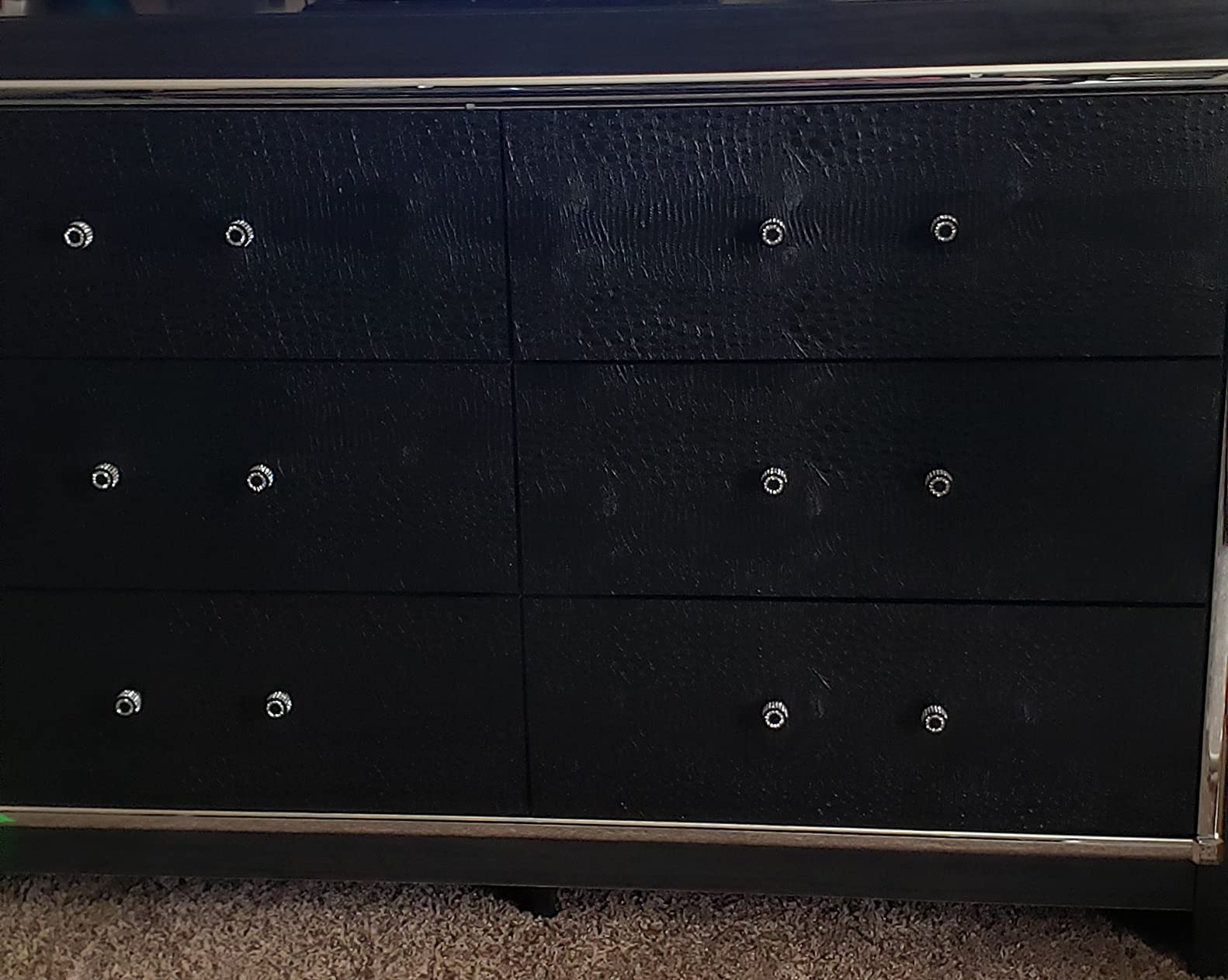 Signature Design by Ashley 6 Drawer Dresser, Master Bedroom Grey Dresser | Faux linen interior, 61 in wide, Meets ASTM F 2057 stability standard, Engineered wood, Glam decor, Lodanna Series customer photo 2
