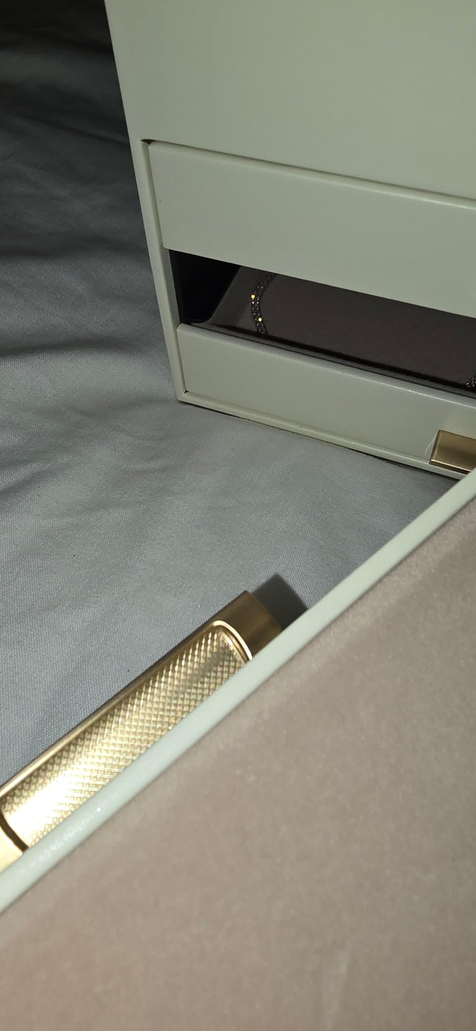 SONGMICS GISELLA Collection - Jewelry Box Organizer with Glass Lid, 3-Layer Jewelry Storage, with 2 Drawers, Modern Style, 8 x 9.1 x 5.3 Inches, Cloud White and Gold Color UJBC239WT customer photo 2
