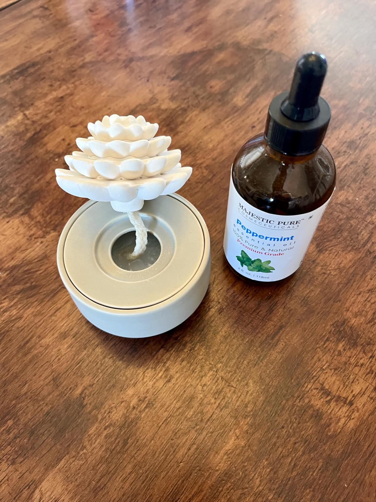 White Succulent, Porcelain Passive Essential Oil Diffuser (with 15ml Peppermint Essential Oil) - Non-Electric, Battery-Free, Improves Sleep, and Relieves Stress customer photo 1