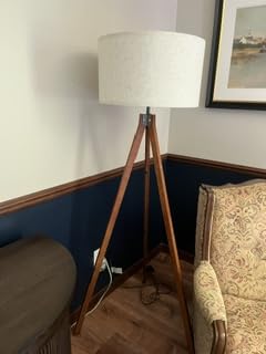 LEPOWER Tripod Floor Lamp Mid Century Modern Standing Lamps for Living Room | Light-Diffusing Linen Shade, Premium Rubberwood Tripod with E26 Base, Adding Warmth to Bedroom, Office & Study Corner Walnut customer photo 2
