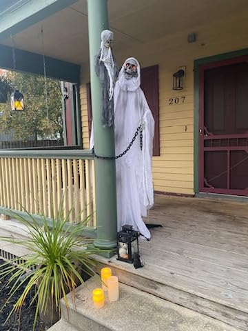 Haunted Hill Farm Life-Size Scary Grim Reaper with Chain, Halloween Animatronic with Touch Activated Lights and Sounds, Battery Operated Indoor or Covered Outdoor Halloween Decorations customer photo 2
