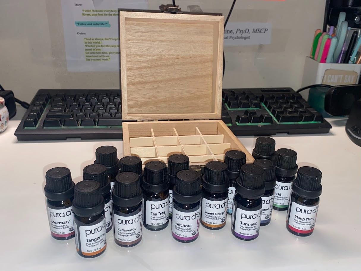 PURA D'OR Organic Sweet16 Essential Oils Set - 16x 10mL Wood Box Aromatherapy Gift Set - 100% Pure Therapeutic Grade for Relaxation and Wellness (Lavender, Rosemary, Turmeric, Ylang Ylang & More) customer photo 2