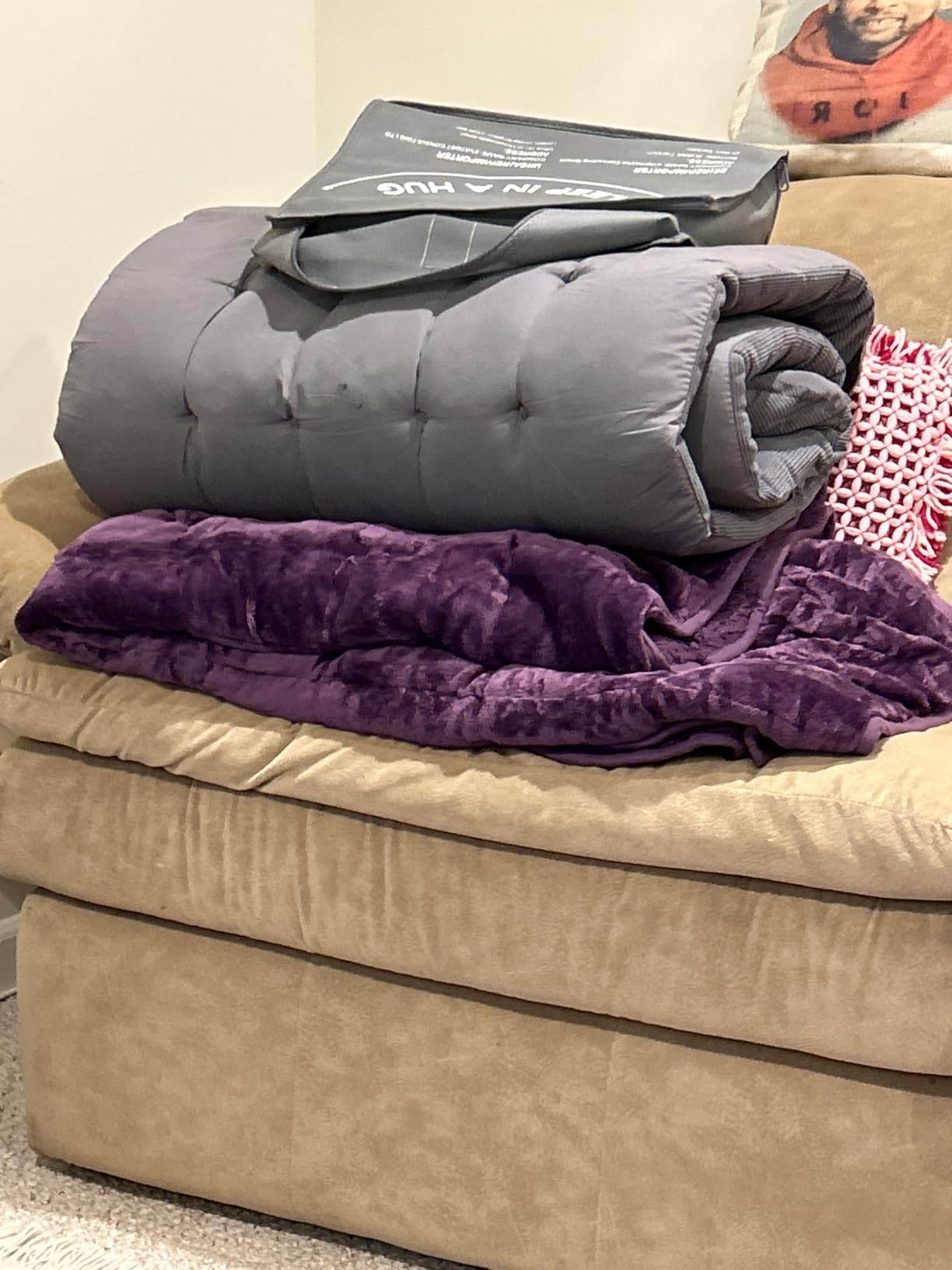 Uttermara Weighted Blankets for Adults Queen Size, 15lbs 60x80 inches Blanket with Soft Warm Plush Sherpa Fleece, Washable Thick Heavy Throw for Sleeping and Calming, Grey customer photo 2